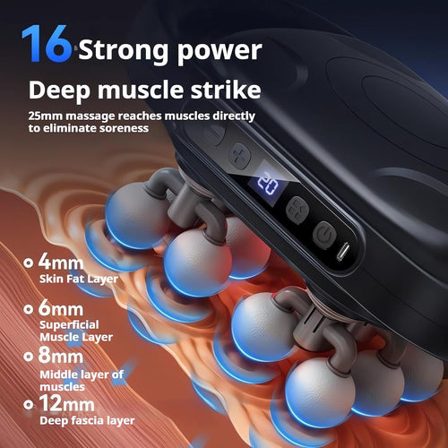 16-Head Massage Gun Set, Deep Tissue Percussion Massager with 20 Speeds & 9 Modes, Quiet Handheld Massage Gun for Back, Neck, Shoulders, Legs, Foot, Full Body Muscle Pain Relief & Relaxation - Golden High-Tech