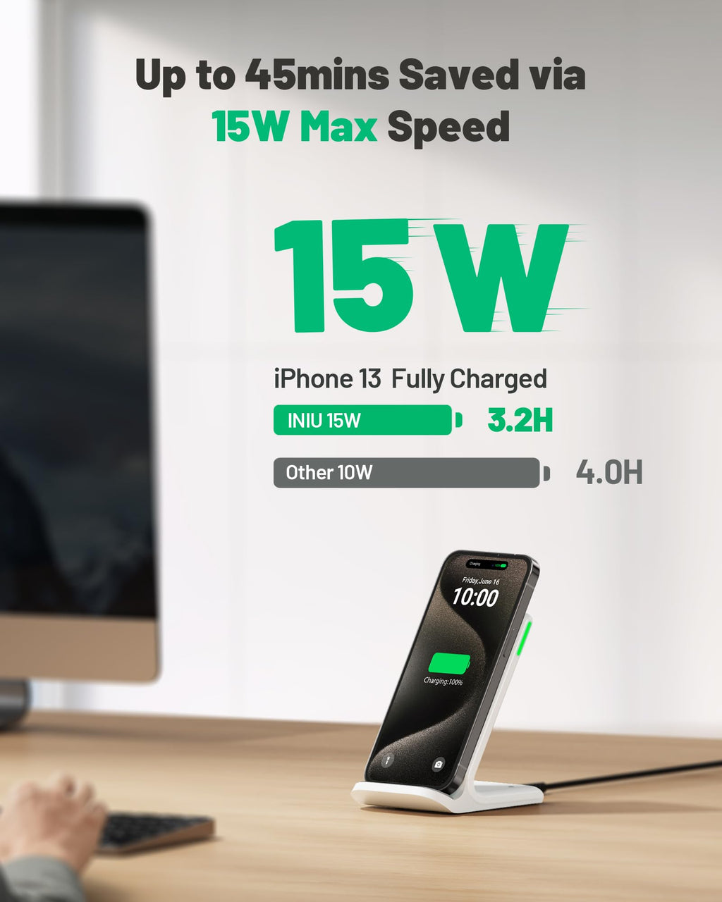 INIU Chargeur Induction 15W, Chargeur sans Fil à Charge Rapide, Wireless Charger Accessoire Bureau pour iPhone 17 16 Pro Max 15 Plus 14 13 12 11, Samsung, Google Pixel, etc.