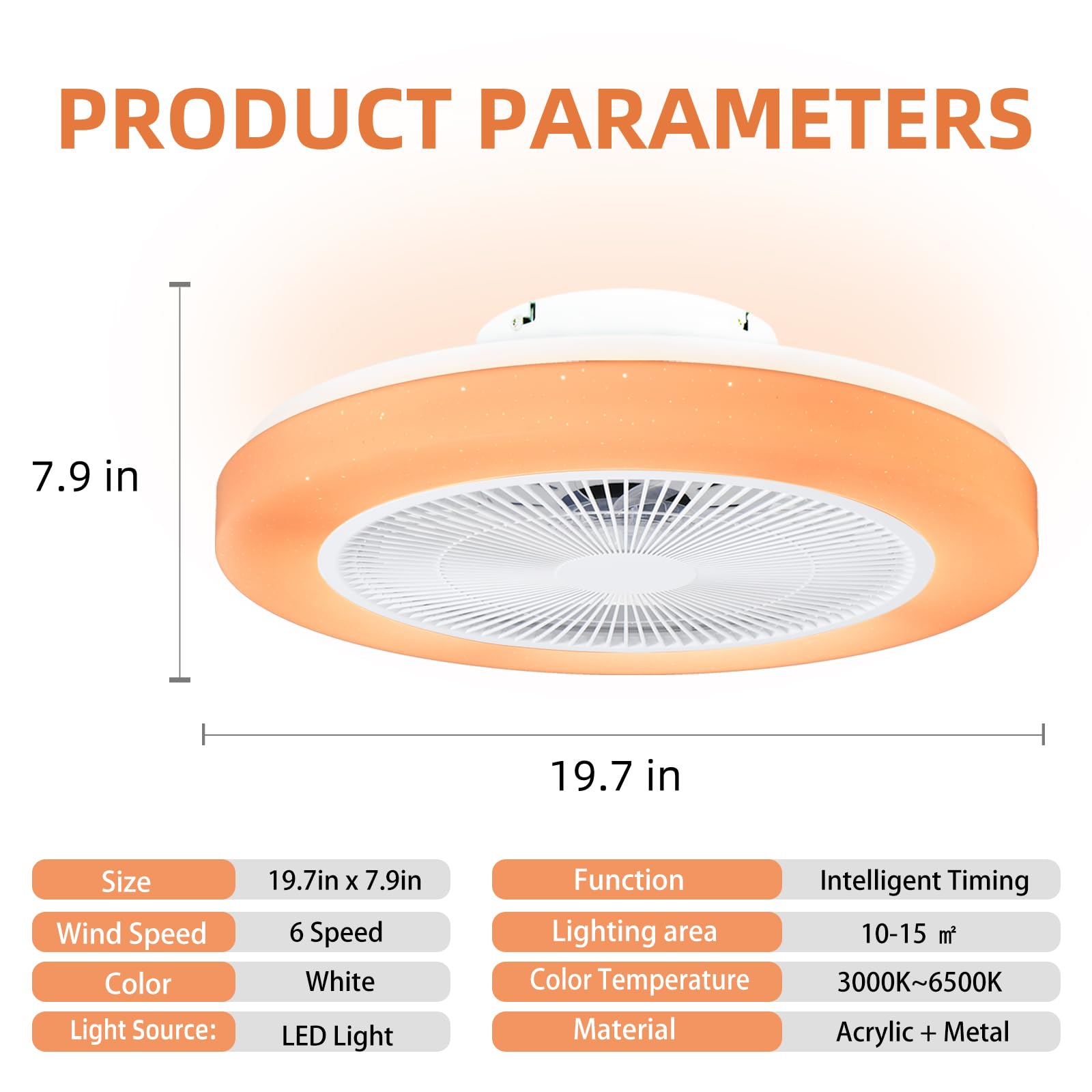 AHXIAOZN RGB Ventilateur Plafond avec Lumiere,50cm Ventilateurs Silencieux Plafond avec Telecommande,Dimmable LED Ventilateur de Plafond pour Salon Chambre(Blanc)