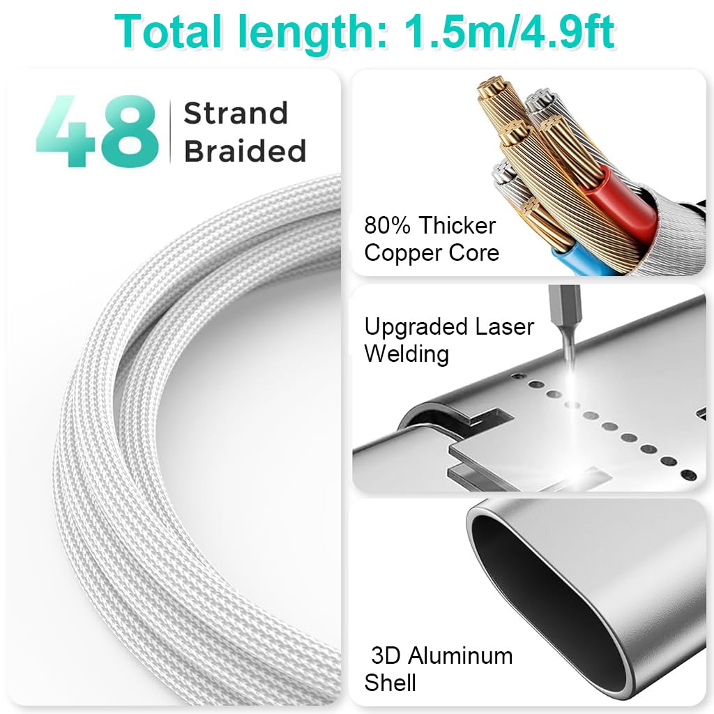 ZORBES® 3 in 2 USB C Cable for Watch Charger/For iPhone 16 Charger/Lighting, Multi Charging Cable Cord, Camping Essentials, Portable Designed for iWatch Series &iPhone 16-12, 4.9FT