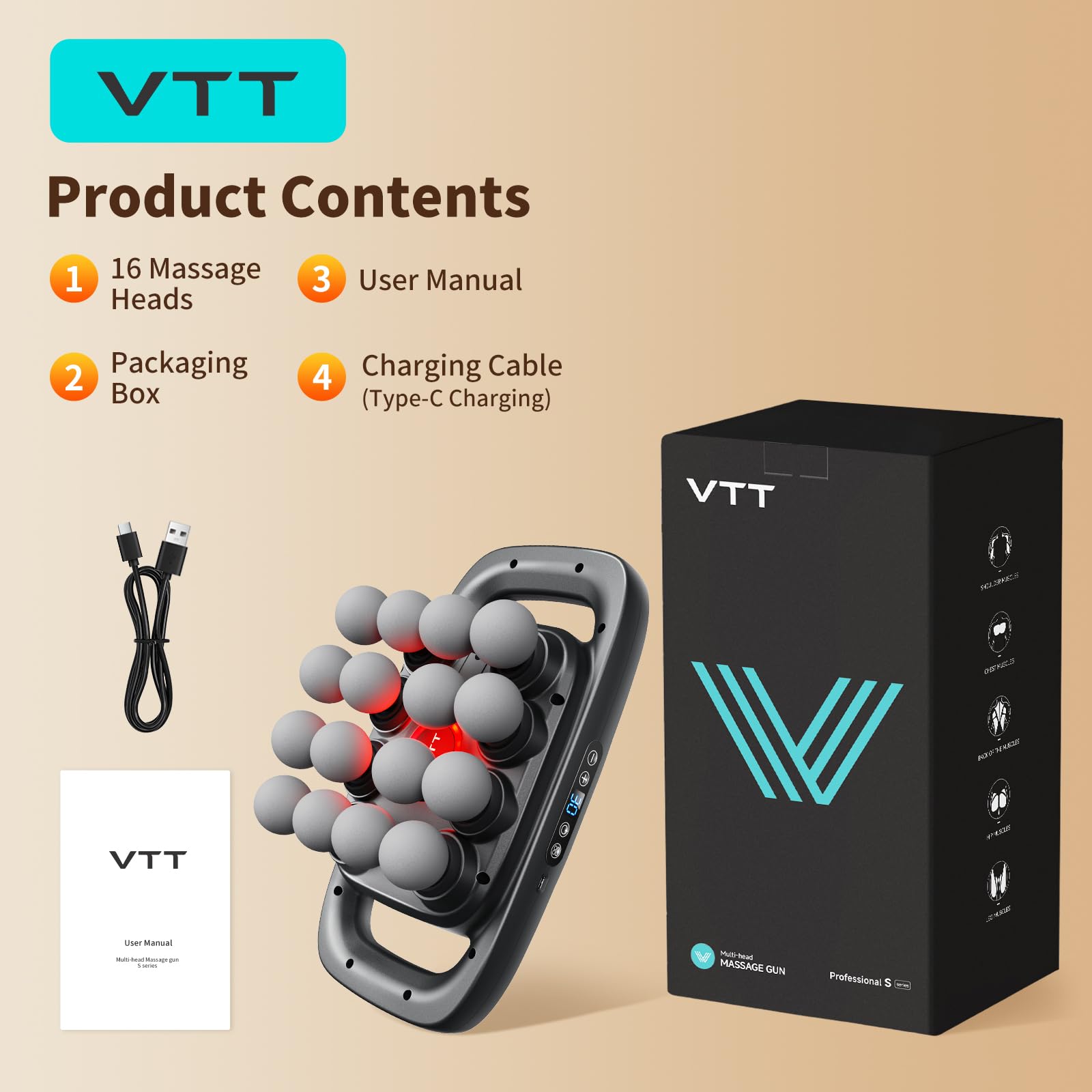 VTT 8-Head Massage Gun, Deep Tissue Back Massager, Electric Handheld Massager for Back, Shoulders, Legs, Muscle Pain Relief, Ideal Gifts for Women, Men, Mom, and Dad