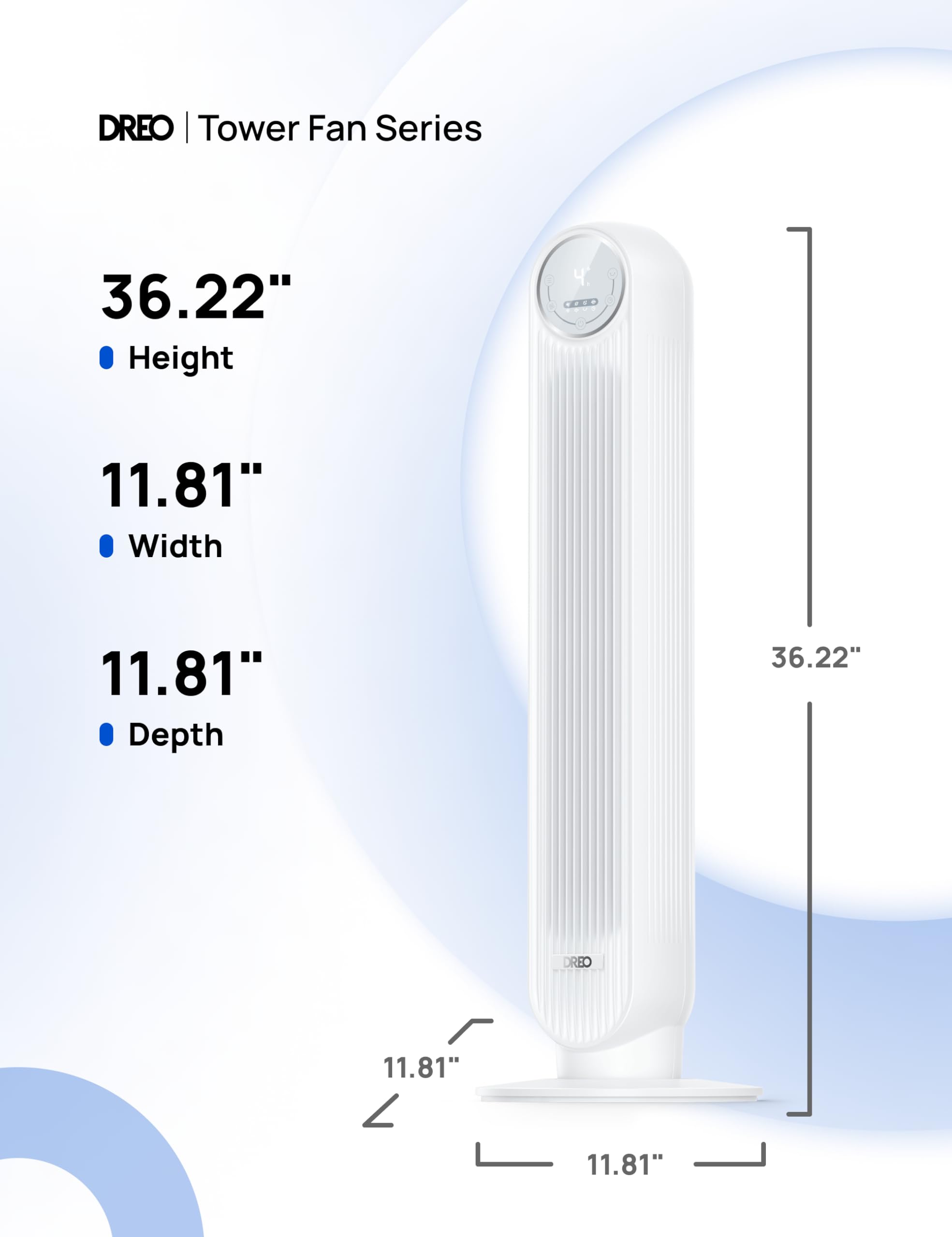 Dreo Ventilateur tour intelligent avec fonction WiFi, ventilateur silencieux avec contrôle vocal et télécommande, oscillation à 90°, 4 modes, 4 vitesses, minuterie 8H, ventilateur de refroidissement