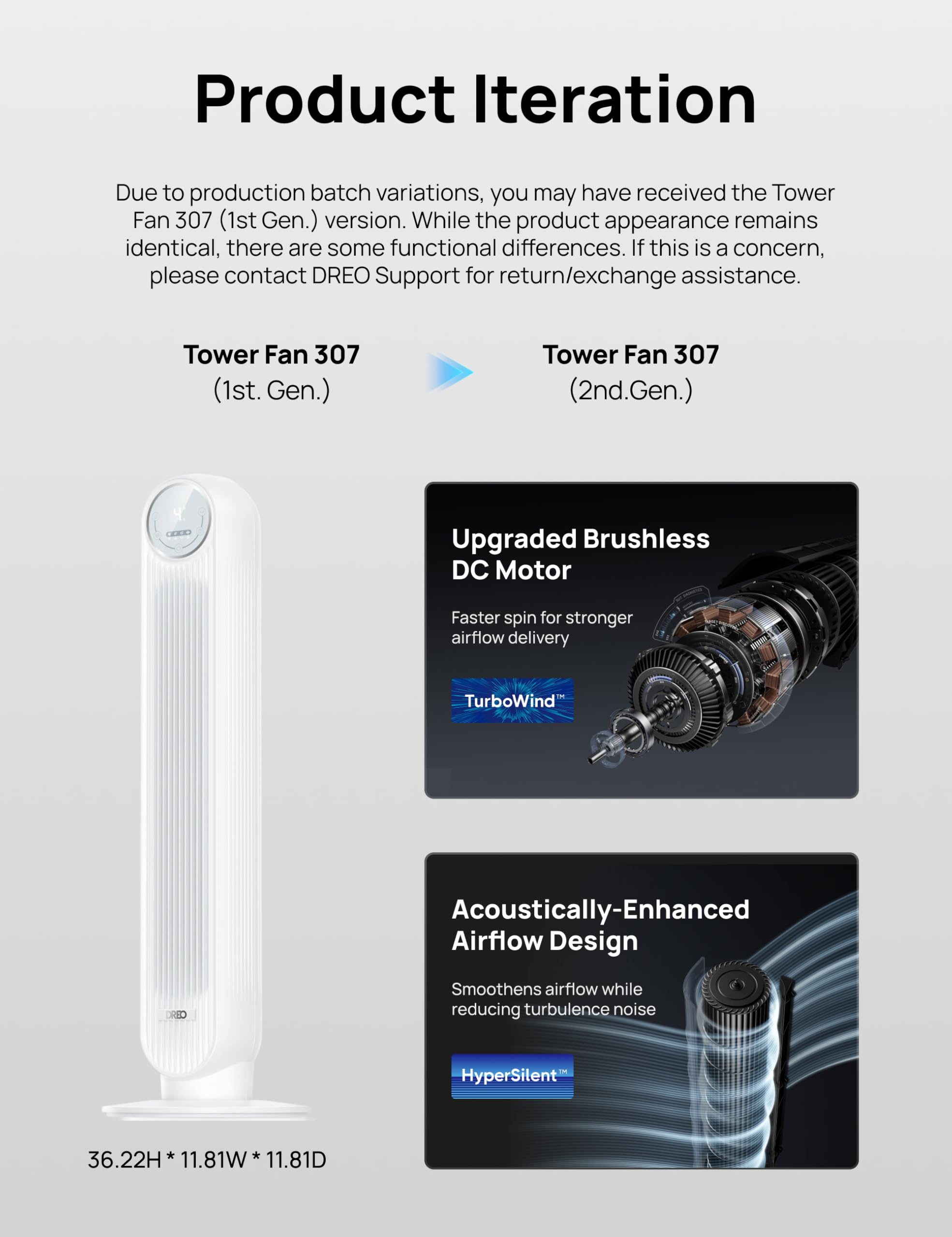 Dreo Ventilateur tour intelligent avec fonction WiFi, ventilateur silencieux avec contrôle vocal et télécommande, oscillation à 90°, 4 modes, 4 vitesses, minuterie 8H, ventilateur de refroidissement