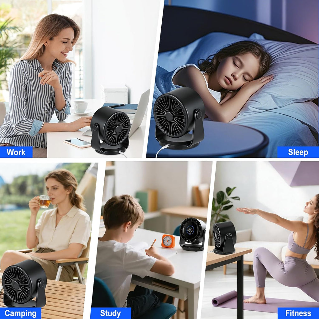 Pgtc Ventilateur de Bureau Rechargeable,Ventilateur Personnel Portable Ultra Silencieux avec Batterie,105° Réglable et Mural,Ventilateur Numérique Rafraîchissant pour Chambre Bureau Voyage Maison