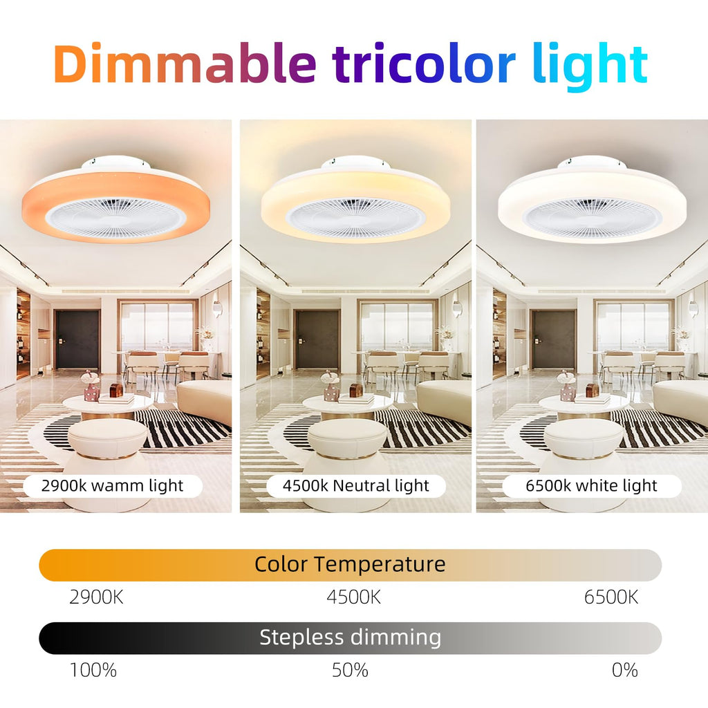 AHXIAOZN RGB Ventilateur Plafond avec Lumiere,50cm Ventilateurs Silencieux Plafond avec Telecommande,Dimmable LED Ventilateur de Plafond pour Salon Chambre(Blanc)