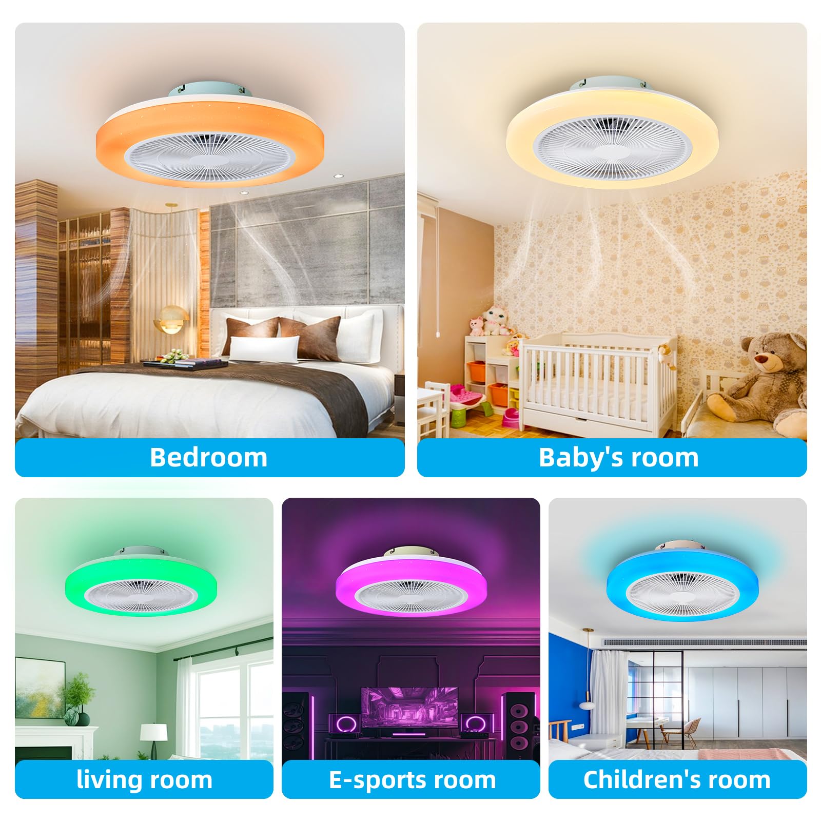 AHXIAOZN RGB Ventilateur Plafond avec Lumiere,50cm Ventilateurs Silencieux Plafond avec Telecommande,Dimmable LED Ventilateur de Plafond pour Salon Chambre(Blanc)