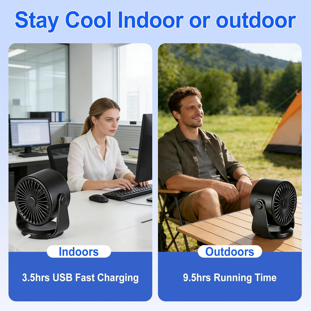 Pgtc Ventilateur de Bureau Rechargeable,Ventilateur Personnel Portable Ultra Silencieux avec Batterie,105° Réglable et Mural,Ventilateur Numérique Rafraîchissant pour Chambre Bureau Voyage Maison