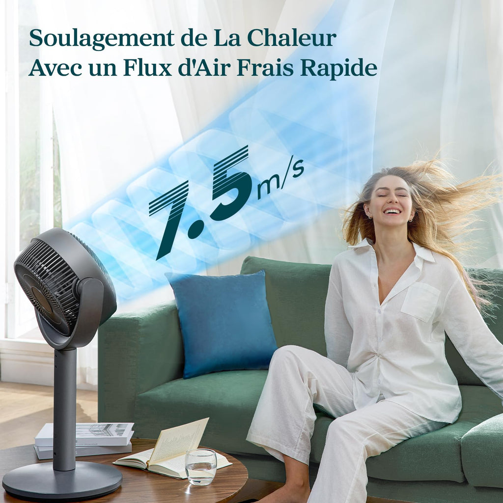 LEVOIT Ventilateur sur pied intelligent silencieux 20 dB, moteur DC, faible consommation avec Wi-Fi, 4 modes et 12 vitesses de ventilation, portée d’air de 30 m, minuterie 12 h, oscillation 90° + 120°