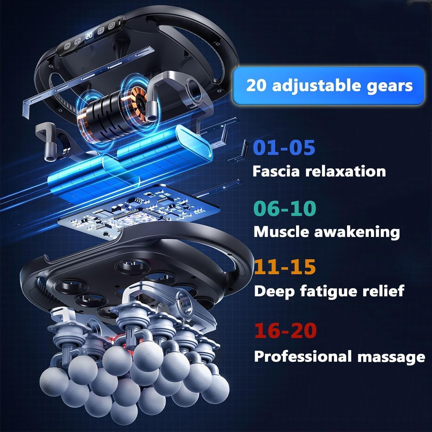 16-Head Massage Gun Set, Deep Tissue Percussion Massager with 20 Speeds & 9 Modes, Quiet Handheld Massage Gun for Back, Neck, Shoulders, Legs, Foot, Full Body Muscle Pain Relief & Relaxation