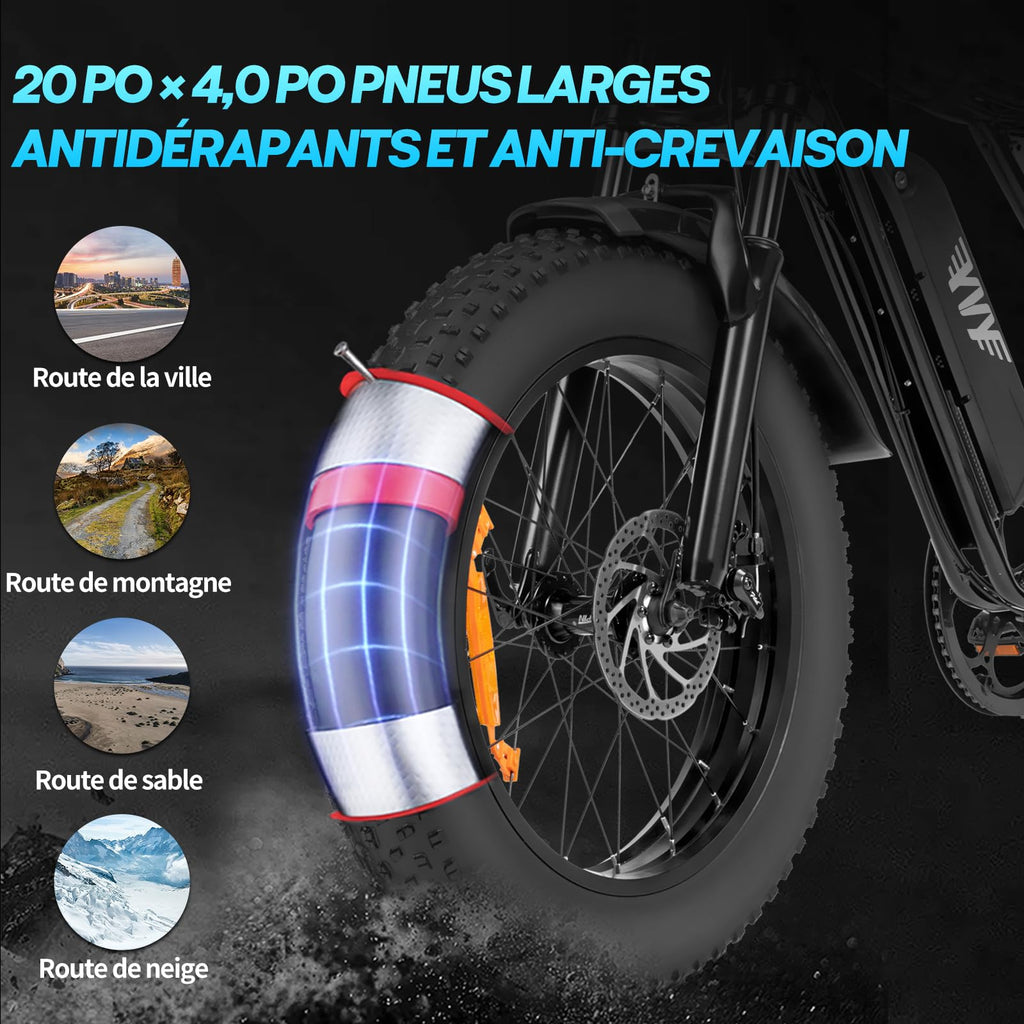 YVY Vélo Électrique, Batterie Amovible 20/40Ah, Autonomie 120km/150km/300km, Fat Bike Électrique, VTT Électrique 7 Vitesses, E-Bike Double Suspension, Double Disque, Écran LCD