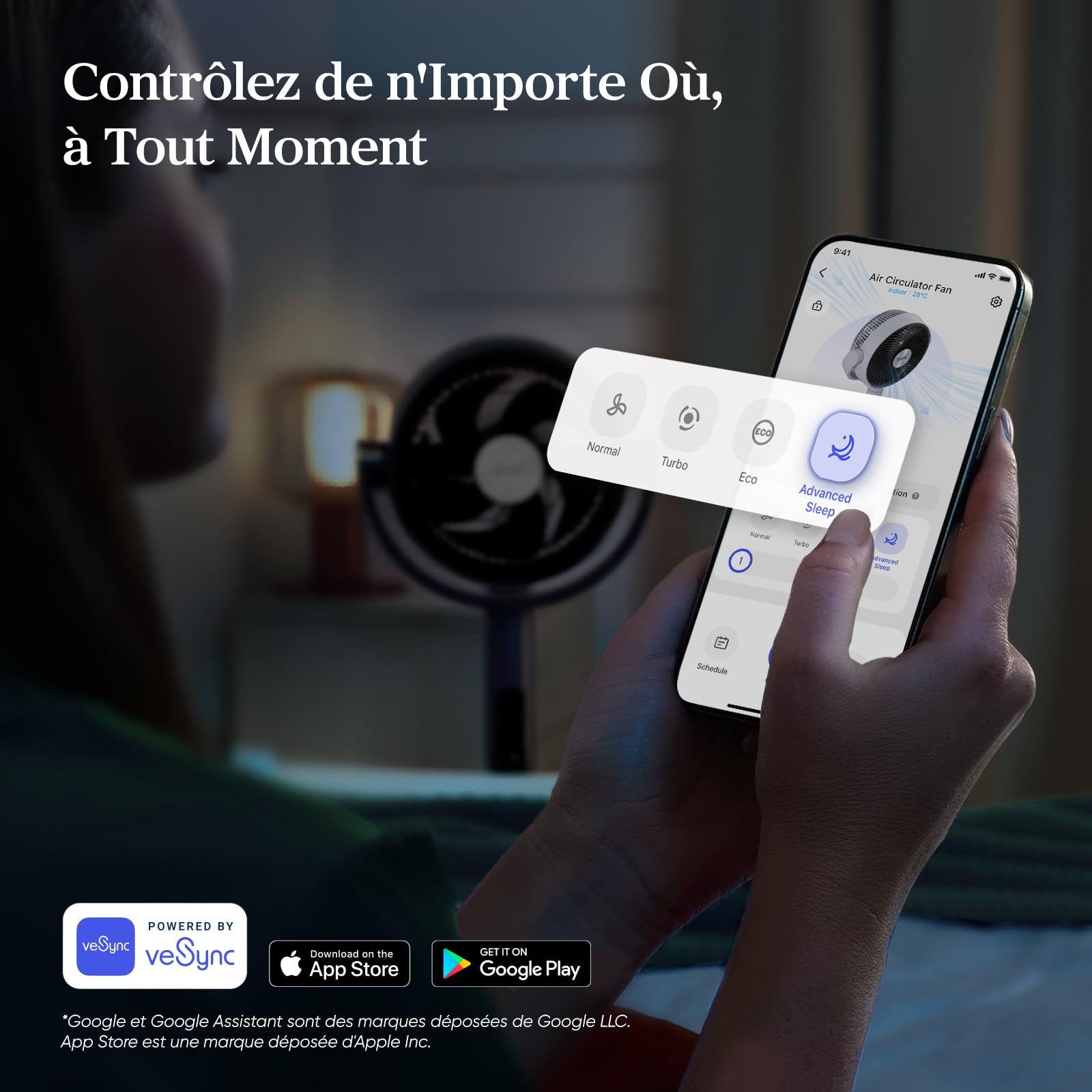 LEVOIT Ventilateur sur pied intelligent silencieux 20 dB, moteur DC, faible consommation avec Wi-Fi, 4 modes et 12 vitesses de ventilation, portée d’air de 30 m, minuterie 12 h, oscillation 90° + 120°