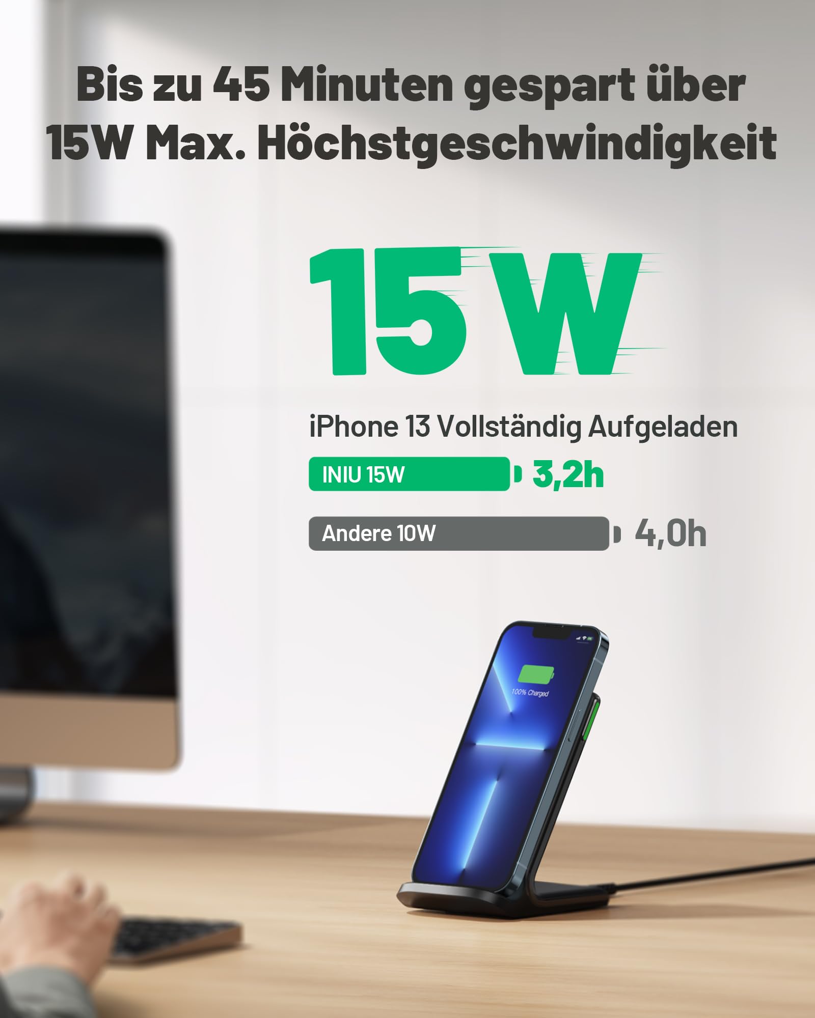 INIU Chargeur Induction 15W, Chargeur sans Fil à Charge Rapide, Wireless Charger Accessoire Bureau pour iPhone 17 16 Pro Max 15 Plus 14 13 12 11, Samsung, Google Pixel, etc.