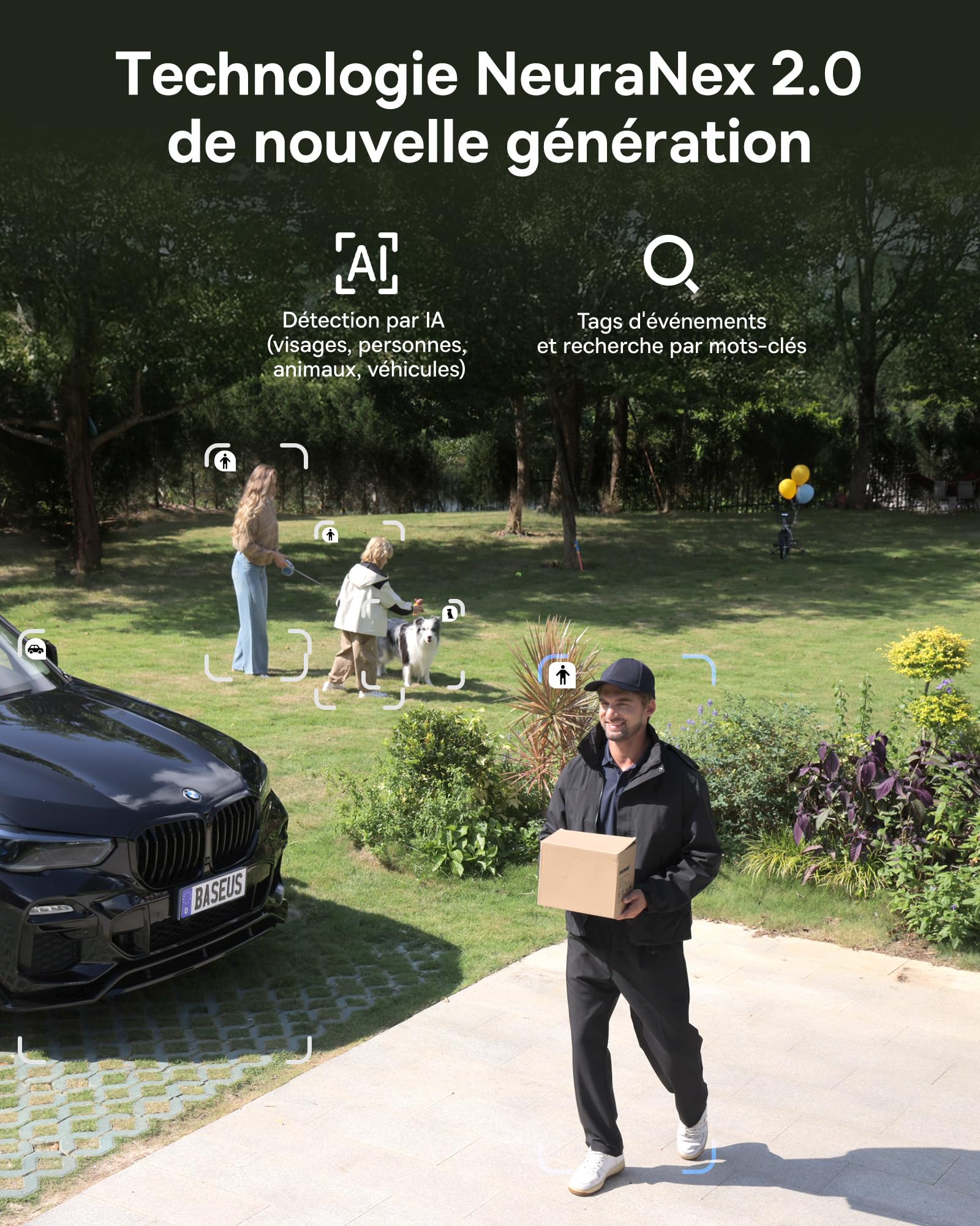 Baseus Security X1 Pro Caméra de Surveillance Extérieure, Double Suivi IA, Surveillance 300°, Vision Nocturne, caméra Solaire sans Fil sur Batterie avec détection IA, Patrouille Automatique