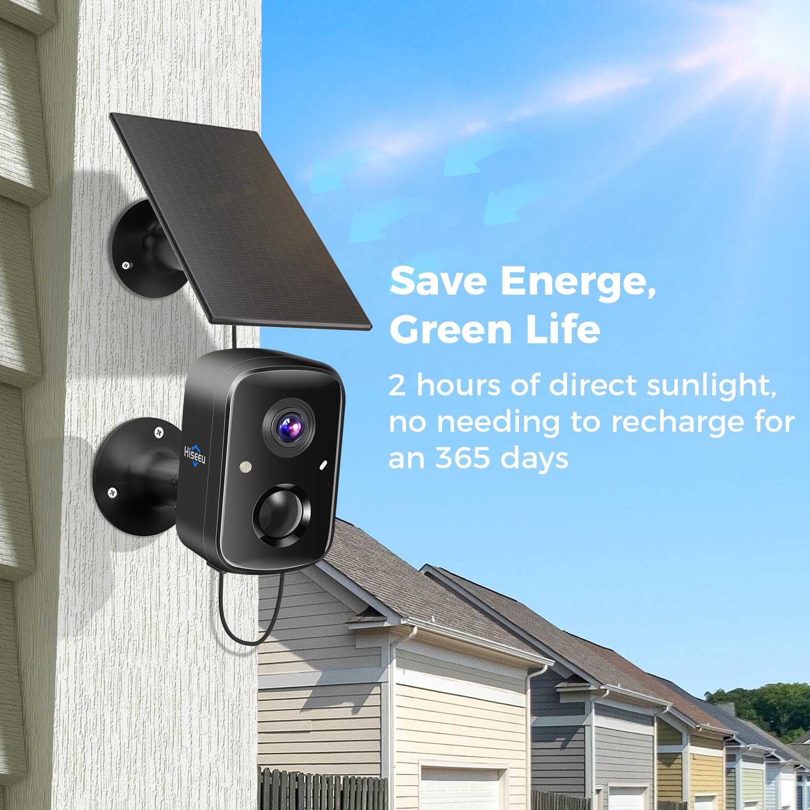 Hiseeu Solar Security Cameras Wireless Outdoor 2 Pack, Battery Powered 3K 4MP wifi Cameras for Home Surveillance, PIR/AI Motion Detection, Waterproof, Color Night Vision, 2-Way Audio, Cloud/SD Storage
