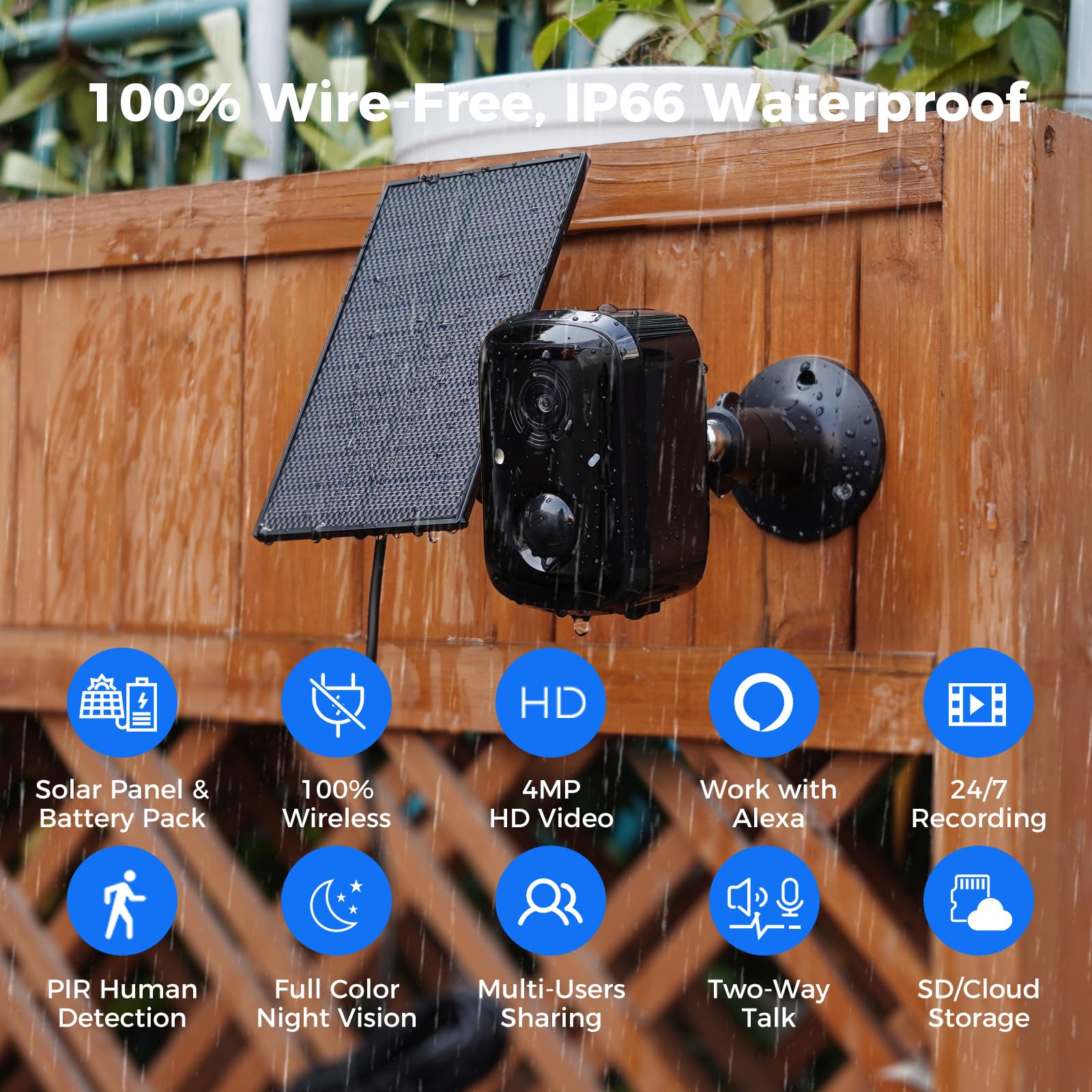 Hiseeu Solar Security Cameras Wireless Outdoor 2 Pack, Battery Powered 3K 4MP wifi Cameras for Home Surveillance, PIR/AI Motion Detection, Waterproof, Color Night Vision, 2-Way Audio, Cloud/SD Storage