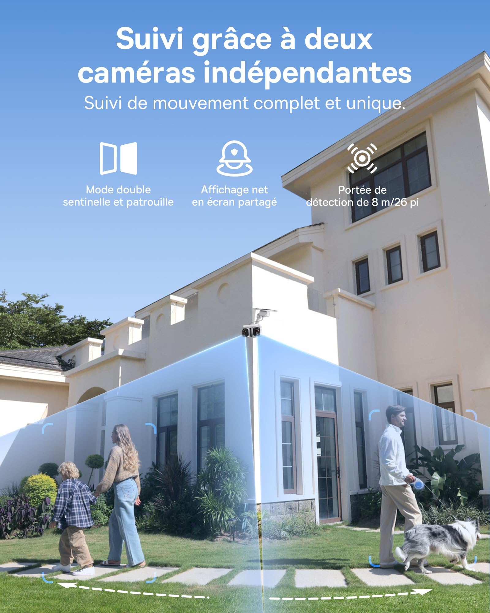 Baseus Security X1 Pro Caméra de Surveillance Extérieure, Double Suivi IA, Surveillance 300°, Vision Nocturne, caméra Solaire sans Fil sur Batterie avec détection IA, Patrouille Automatique