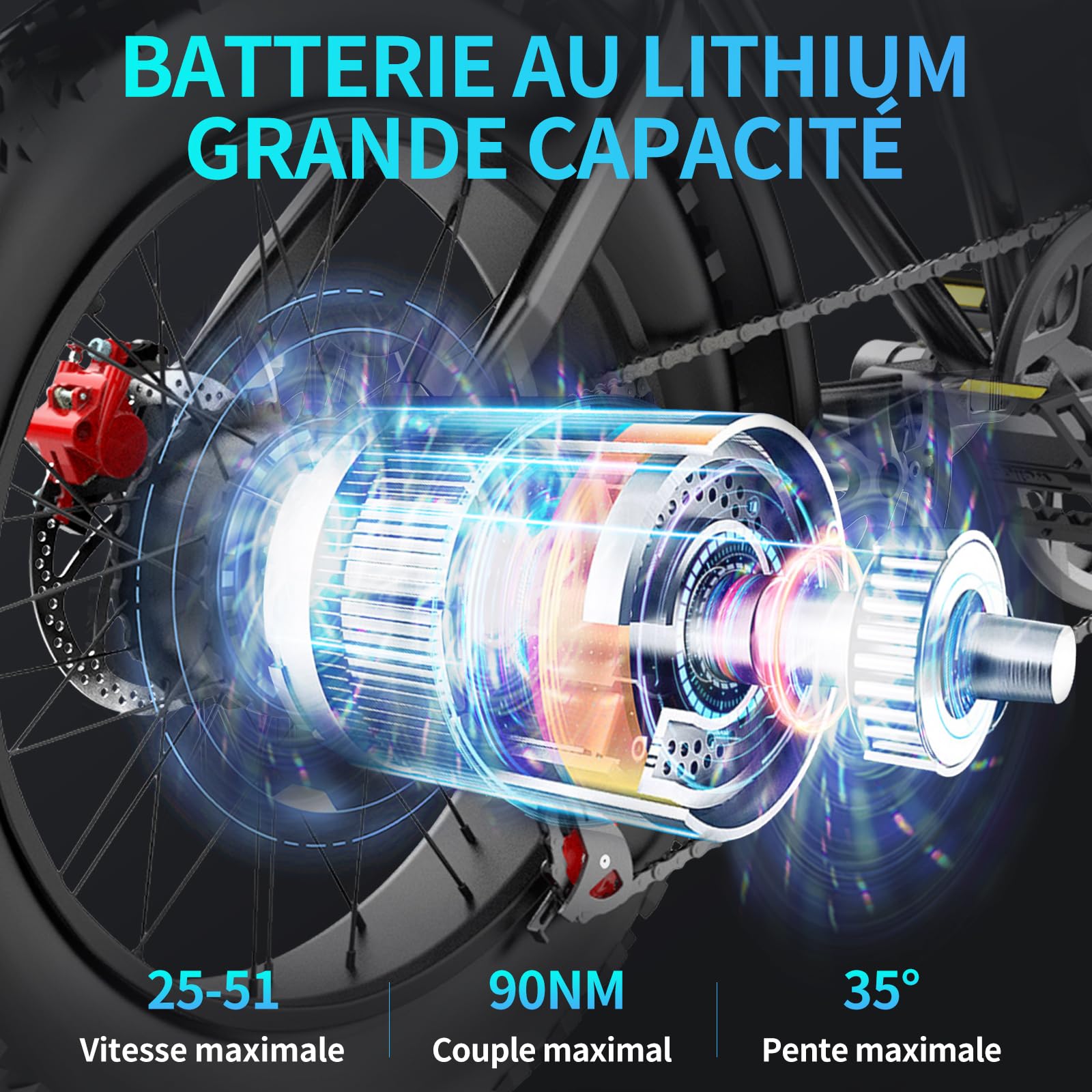 YVY Vélo Électrique, Batterie Amovible 20/40Ah, Autonomie 120km/150km/300km, Fat Bike Électrique, VTT Électrique 7 Vitesses, E-Bike Double Suspension, Double Disque, Écran LCD