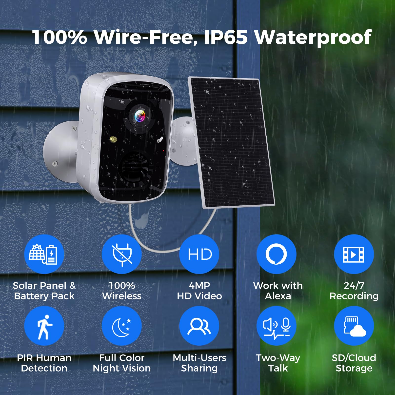 Hiseeu Solar Security Cameras Wireless Outdoor 2 Pack, Battery Powered 3K 4MP wifi Cameras for Home Surveillance, PIR/AI Motion Detection, Waterproof, Color Night Vision, 2-Way Audio, Cloud/SD Storage