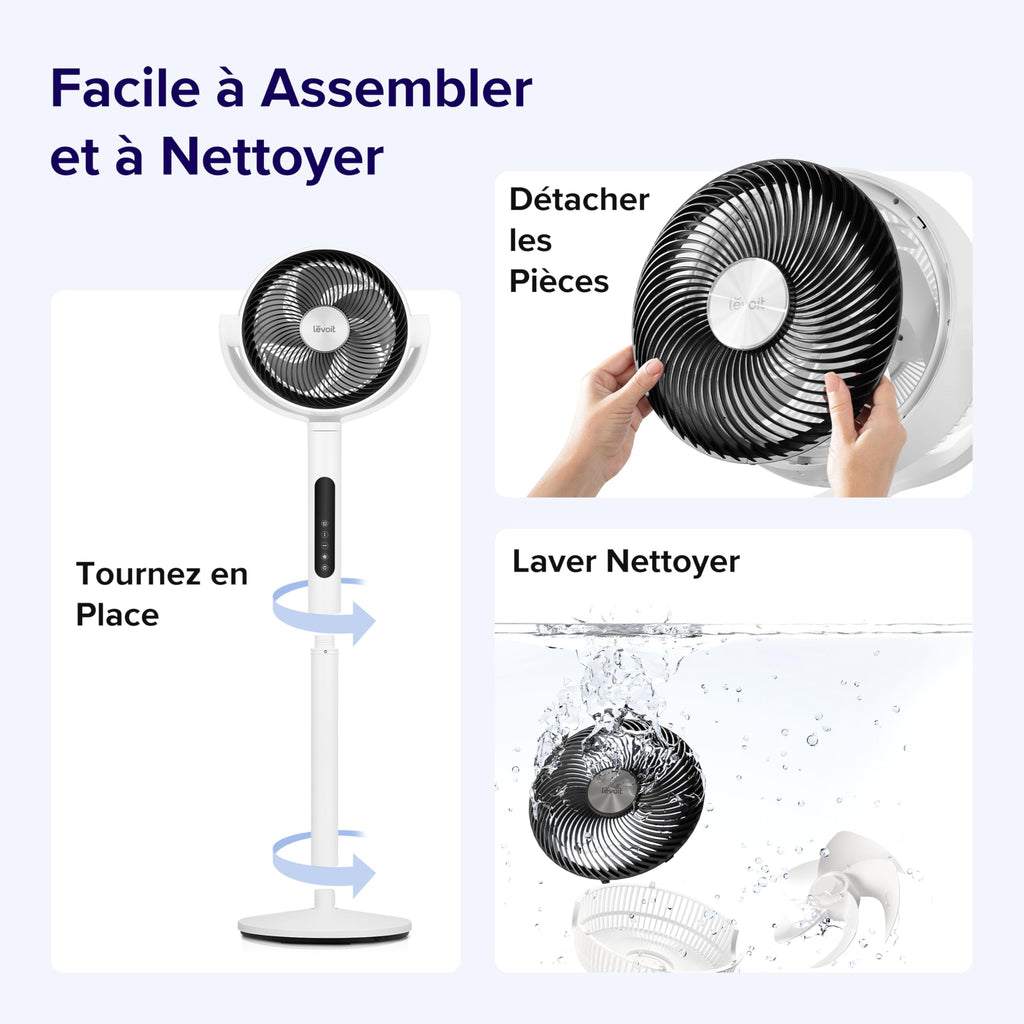 LEVOIT Ventilateur sur pied intelligent silencieux 20 dB, moteur DC, faible consommation avec Wi-Fi, 4 modes et 12 vitesses de ventilation, portée d’air de 30 m, minuterie 12 h, oscillation 90° + 120°