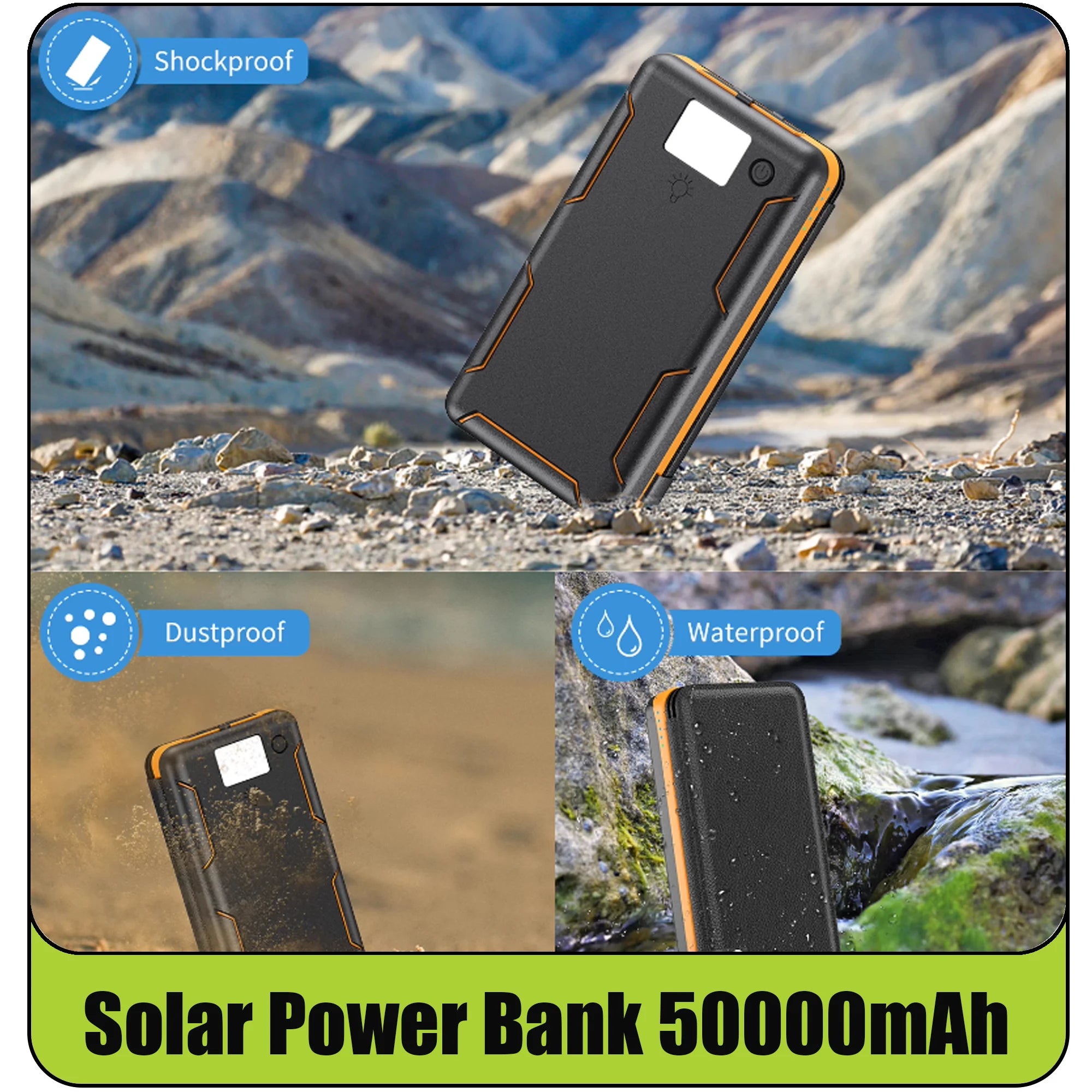 Solar Power Bank 50000mAH Folding Solar Panels 5V 2A USB Output Portable Outdoor Camping Sun Power For IPhone Android
