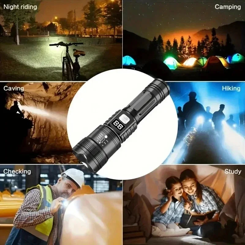 100000LM lampe de poche Super lumineuse torche LED Rechargeable lampe tactique longue portée pour l'extérieur étanche Camping pêche lanterne