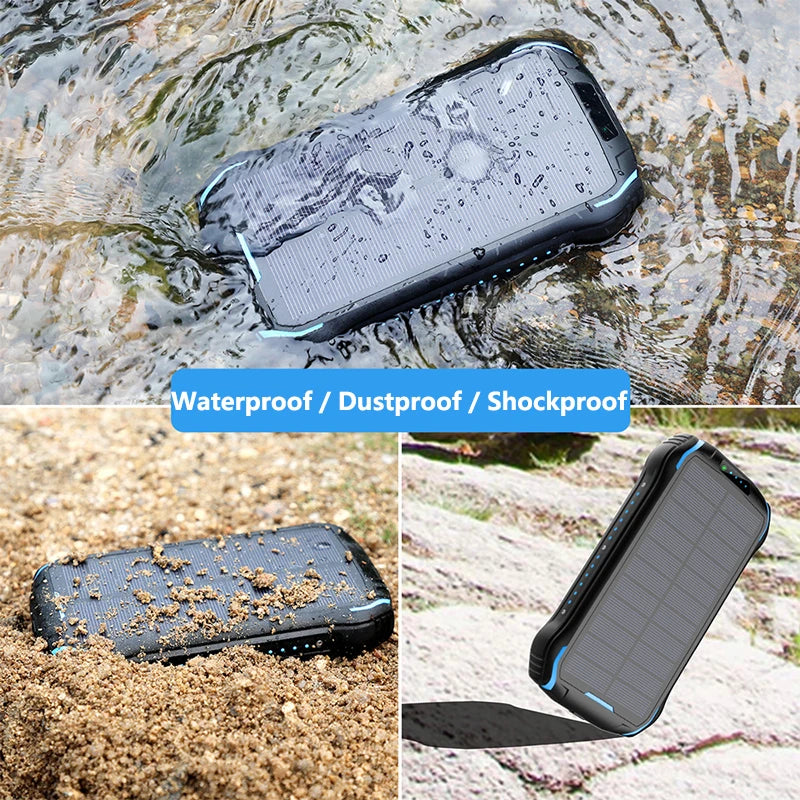 Solar Power Bank 26800mAh Waterproof Portable Solar Panel Fast Charger Powerbank External Battery Power Bank with Camping Light