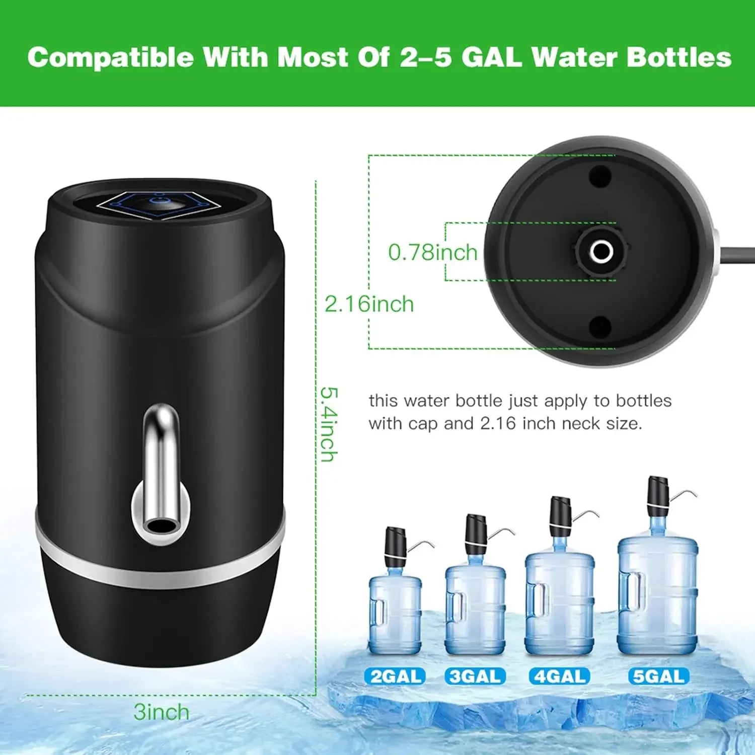Pompe à eau électrique Portable, distributeur d'eau potable universel, chargeur USB, bouteille d'eau, pour 2-5 gallons