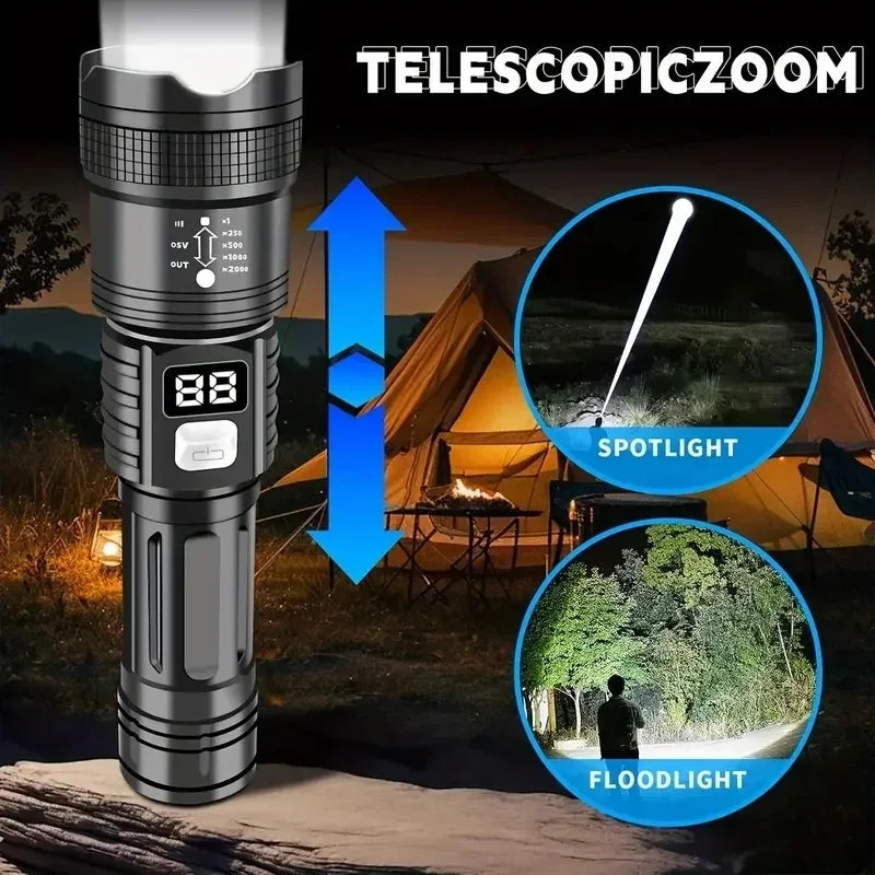 100000LM lampe de poche Super lumineuse torche LED Rechargeable lampe tactique longue portée pour l'extérieur étanche Camping pêche lanterne