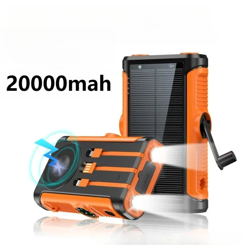 2025 NEW Solar Power Bank 20000mAh 22.5W Magnetic Wireless Powerbank Hand Crank with Cable Portable Charger for Outdoor Camping
