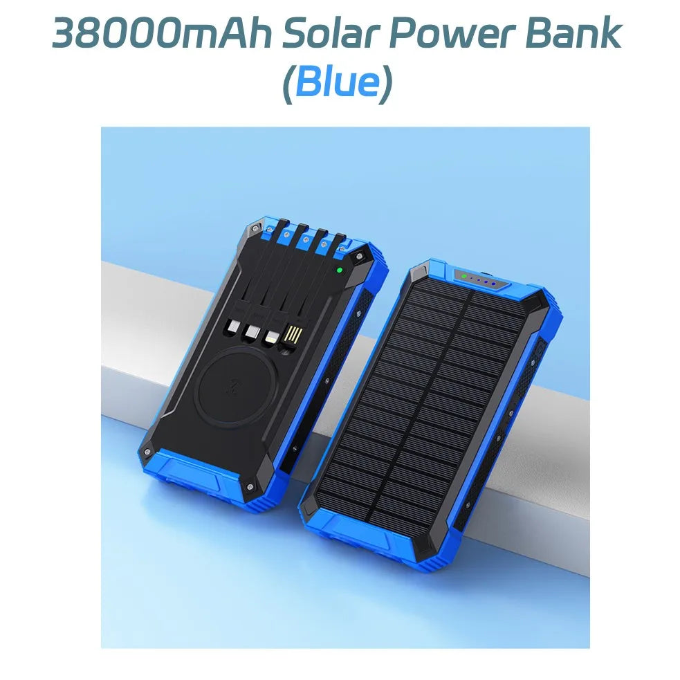 Long-lasting Solar Power Bank, Portable Solar External Battery Pack Built-in Cables, Portable Wireless Charger with Solar Panel