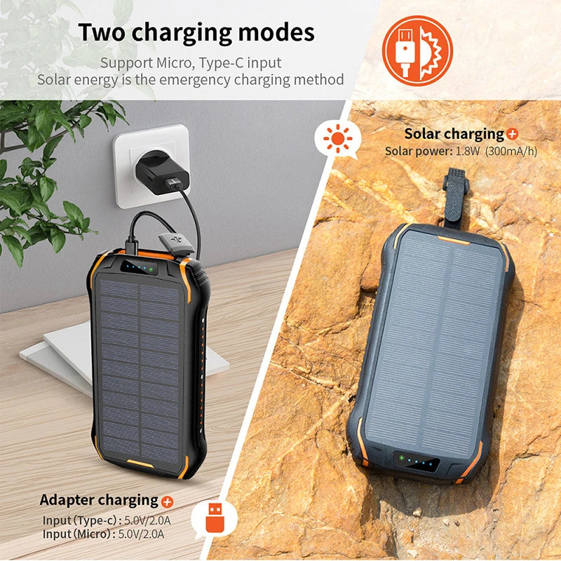 Solar Power Bank 26800mAh Waterproof Portable Solar Panel Fast Charger Powerbank External Battery Power Bank with Camping Light