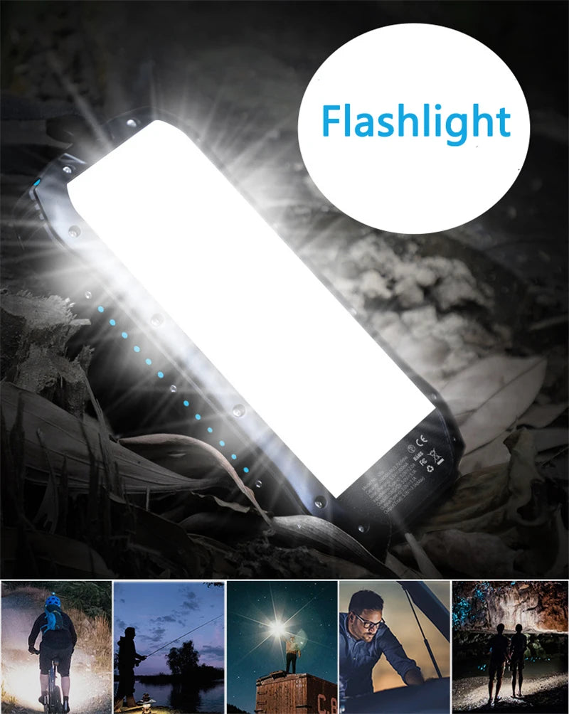 Solar Power Bank 26800mAh Waterproof Portable Solar Panel Fast Charger Powerbank External Battery Power Bank with Camping Light