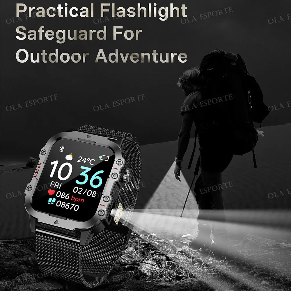 Nouvelle Montre Connectée Militaire 2026 pour Hommes avec GPS, Lampe Torche, Étanchéité 3ATM, Appel Bluetooth et Plus de 100 Modes Sportifs – Montre Intelligente d'Extérieur (Similaire au MA27)