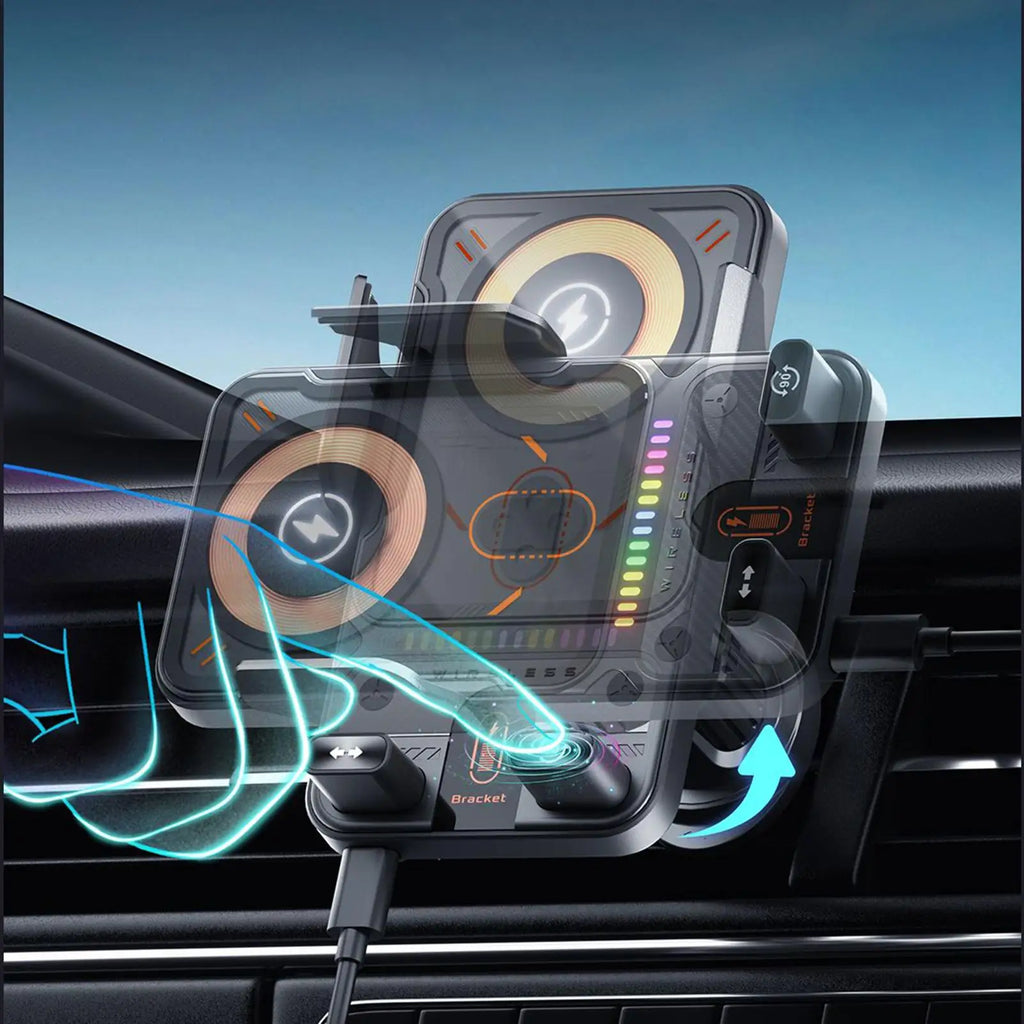 Wireless Phone Charger for Car 15W Fast Charging Air Vent Cradles Auto Clamping Phone Holders for Music Control Video Streaming