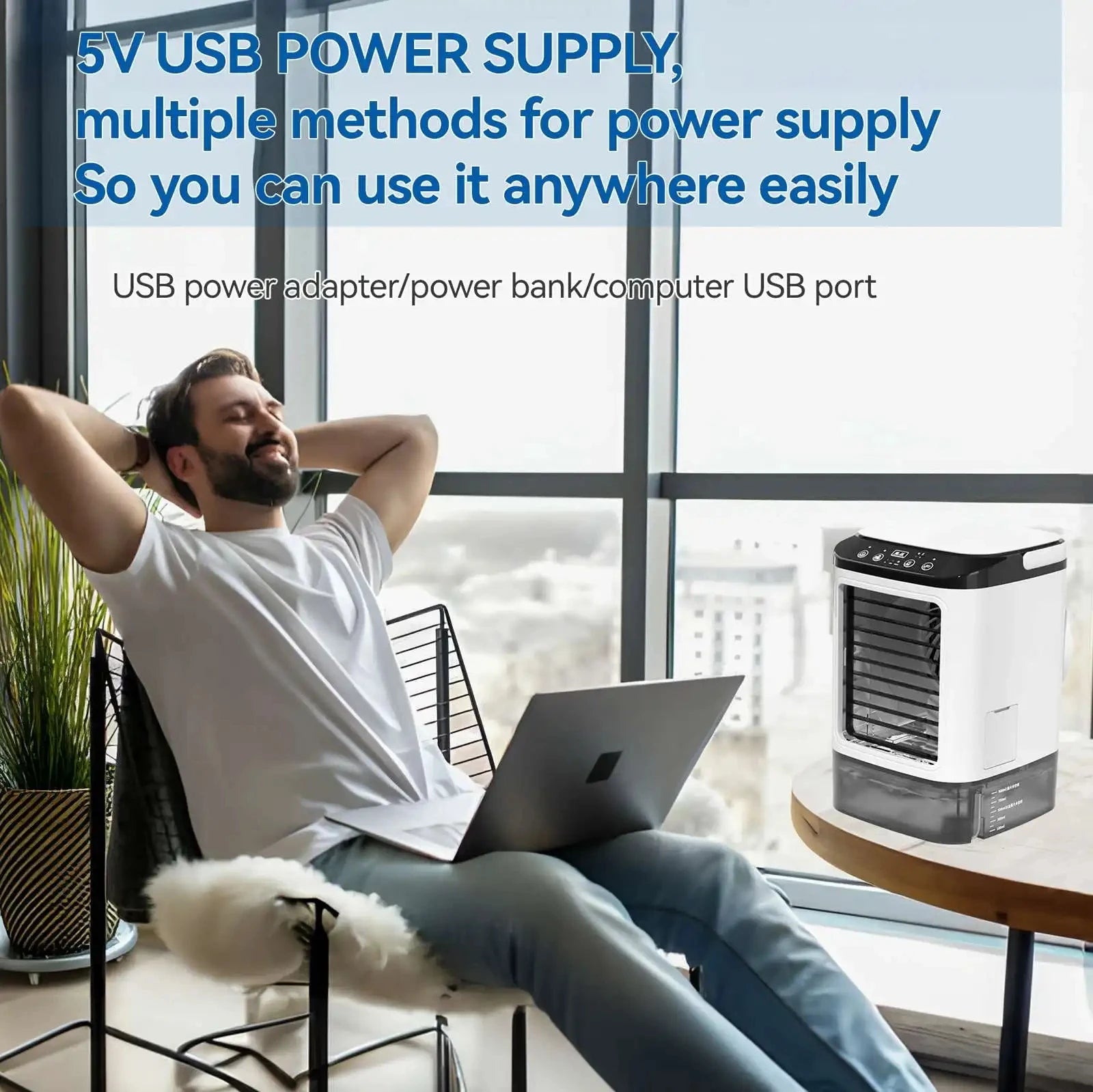 Climatiseur Portable à 3 vitesses, petite unité AC, Mini refroidisseur d'air, réservoir d'eau de 900ML, ventilateur électrique avec humidificateur pour chambre à coucher et bureau