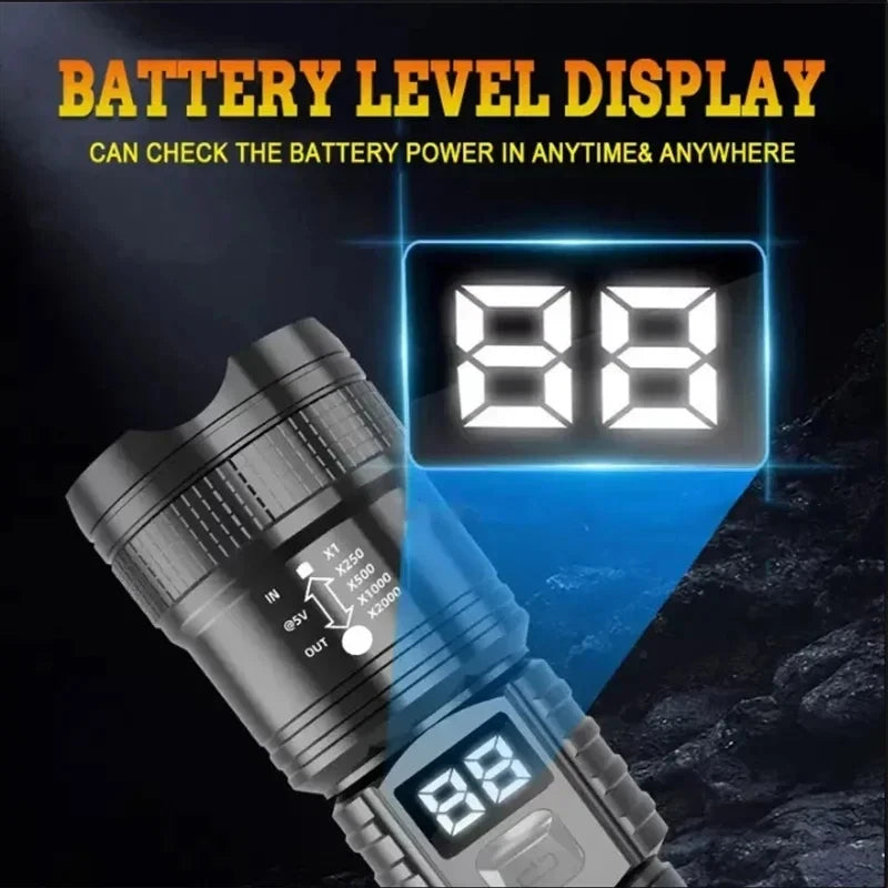100000LM lampe de poche Super lumineuse torche LED Rechargeable lampe tactique longue portée pour l'extérieur étanche Camping pêche lanterne
