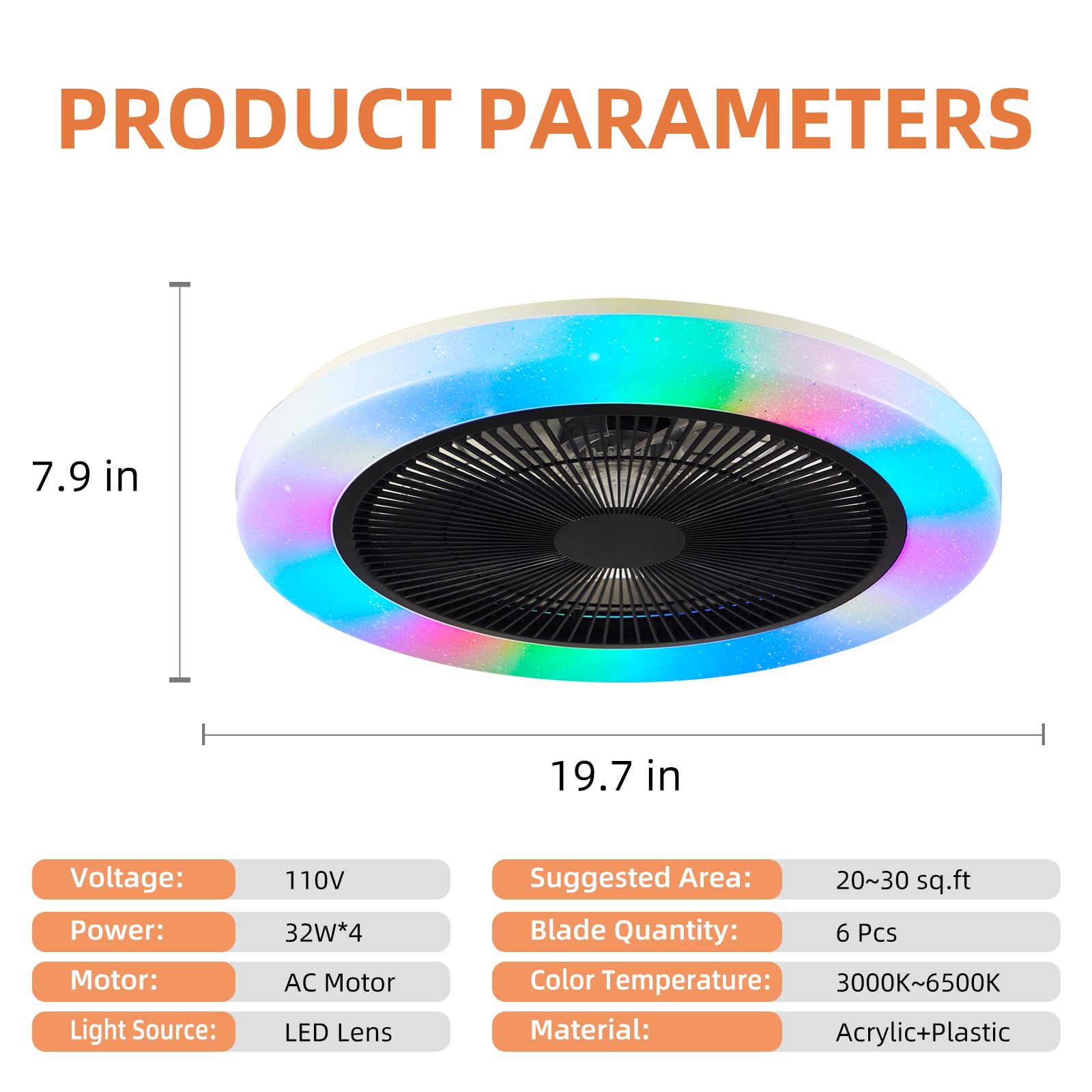 AHXIAOZN Ventilateur LED RGB Silencieux 50 cm - Golden High-Tech