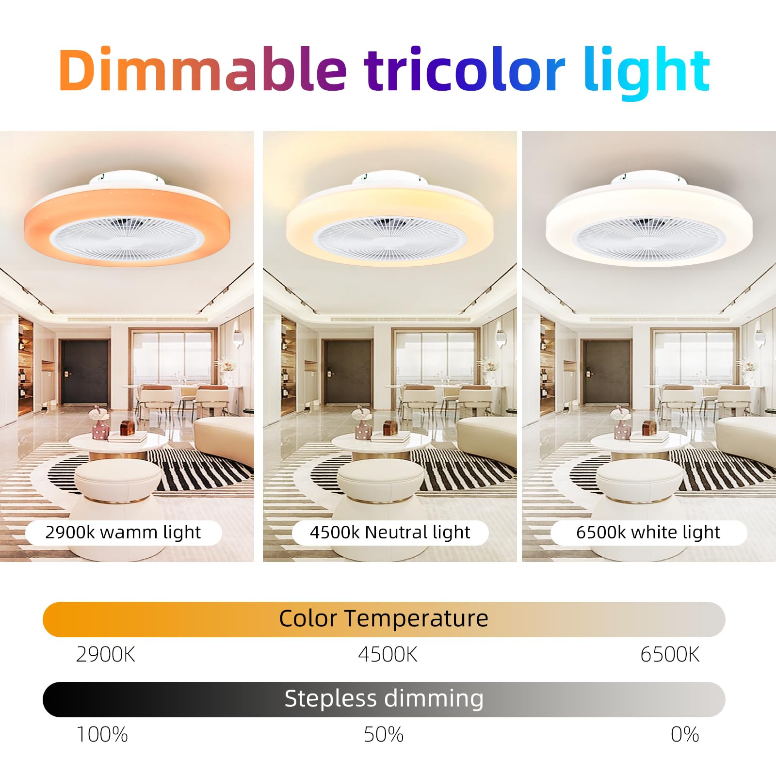 AHXIAOZN Ventilateur LED RGB Silencieux 50 cm - Golden High-Tech