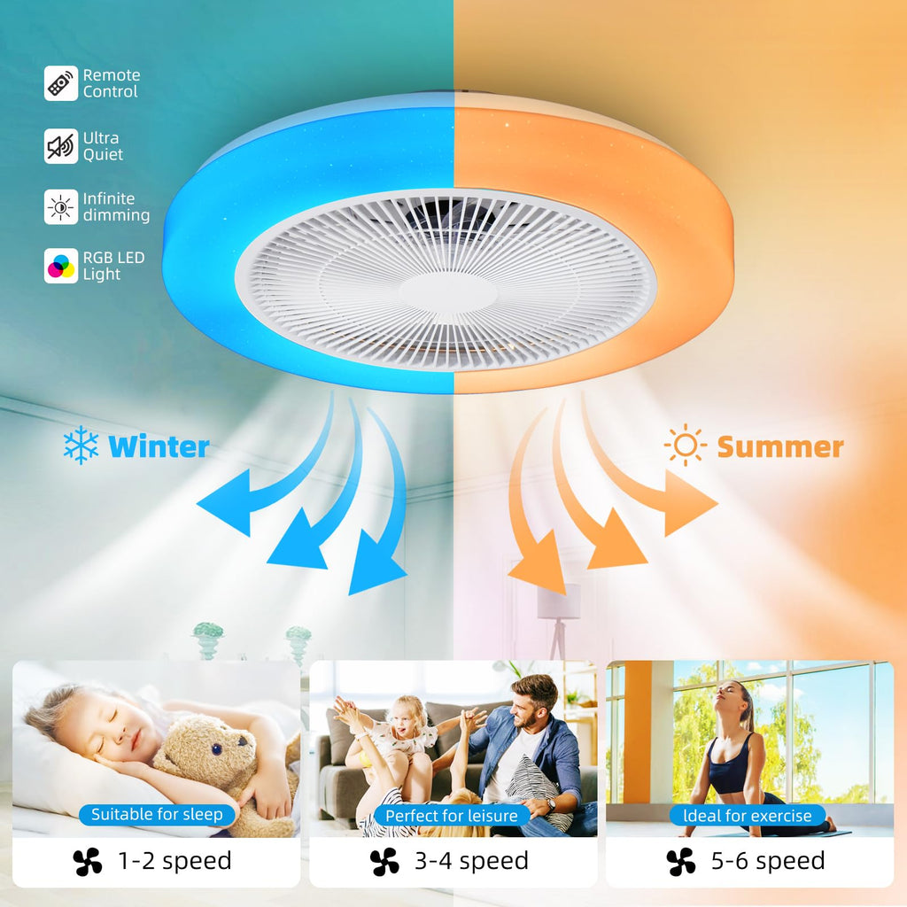 AHXIAOZN Ventilateur LED RGB Silencieux 50 cm - Golden High-Tech