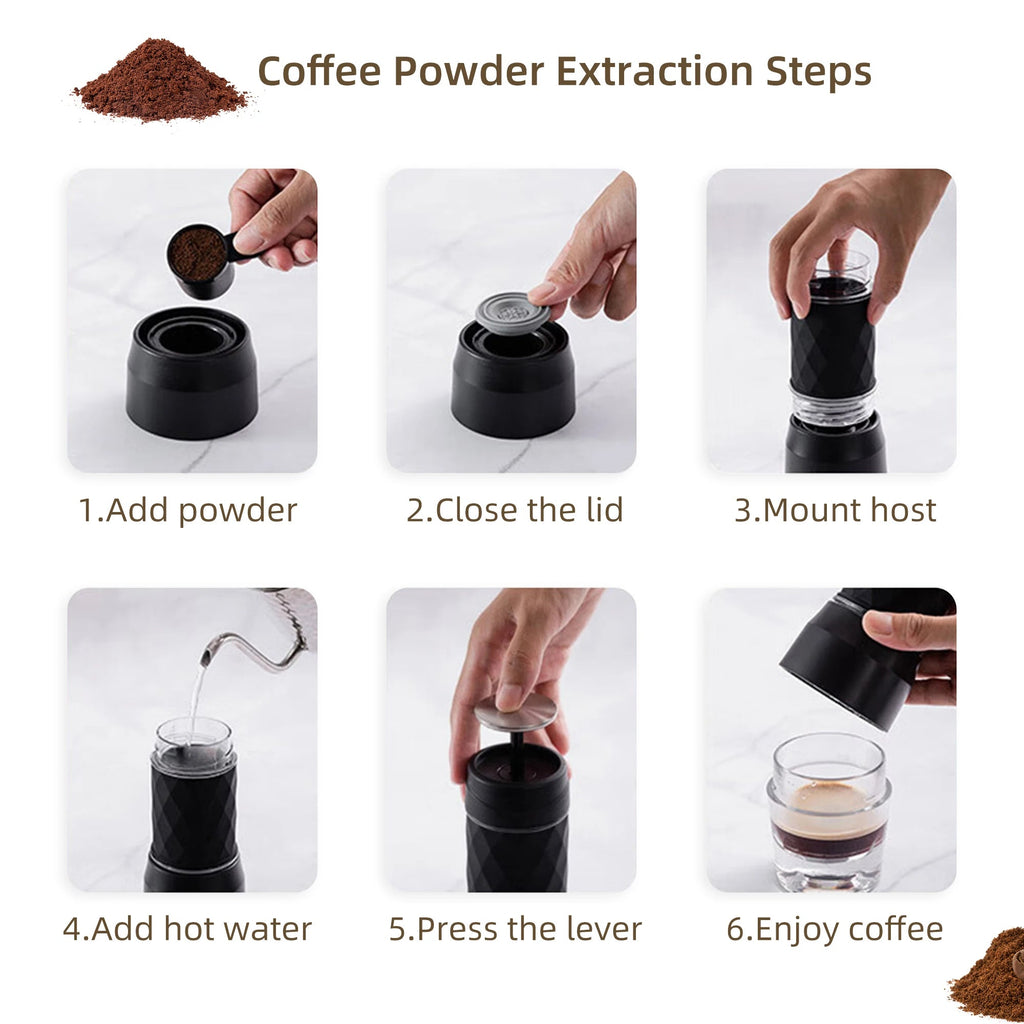 BioloMix Machine à café portative Machine à expresso presse à main Capsule cafetière moulue Portable pour voyage et pique-nique - Golden High-Tech