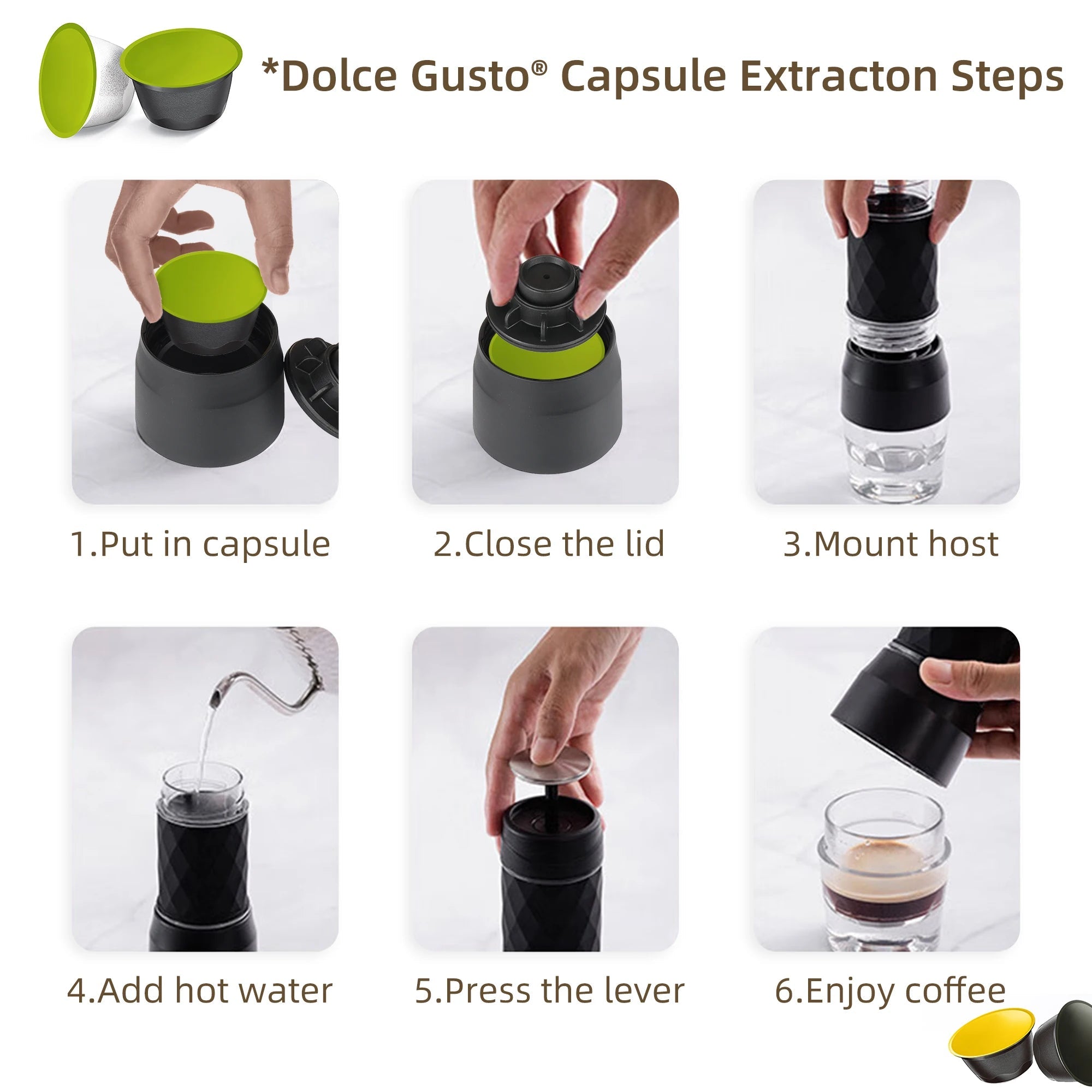 BioloMix Machine à café portative Machine à expresso presse à main Capsule cafetière moulue Portable pour voyage et pique-nique - Golden High-Tech