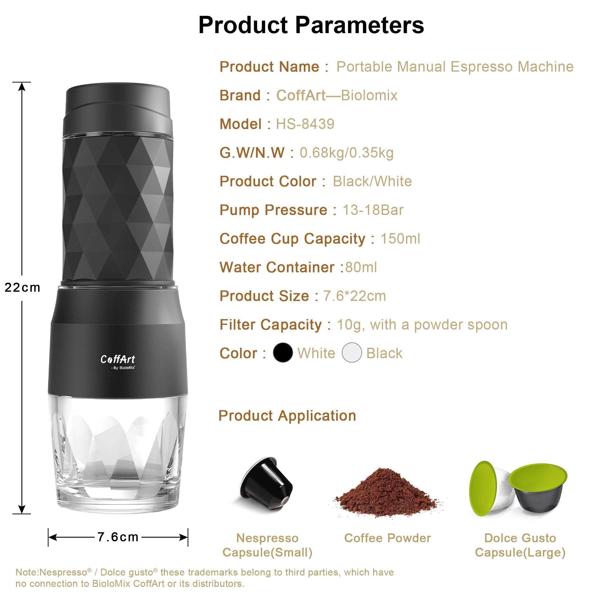 BioloMix Machine à café portative Machine à expresso presse à main Capsule cafetière moulue Portable pour voyage et pique-nique - Golden High-Tech