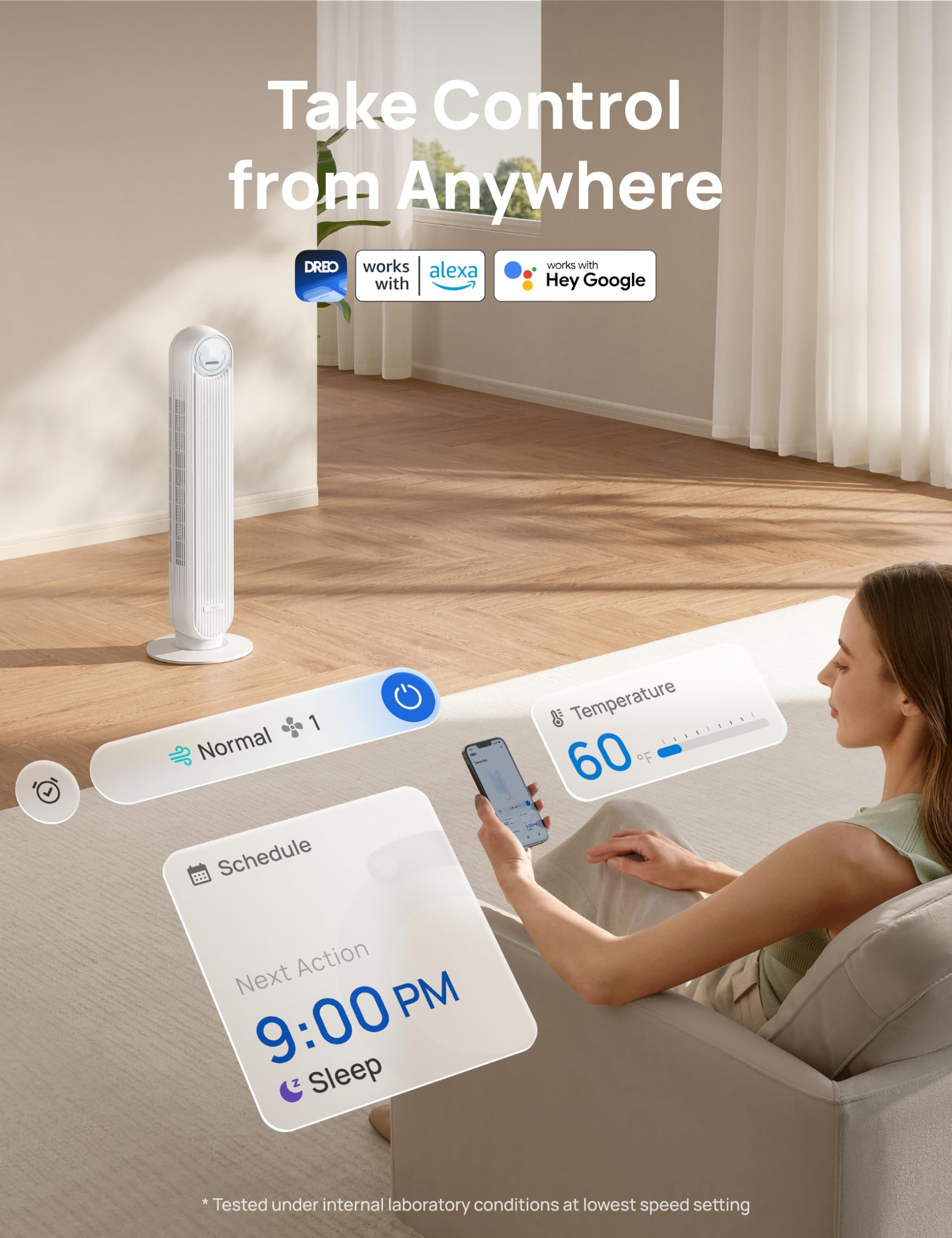Dreo Ventilateur Tour Intelligent WiFi Silencieux