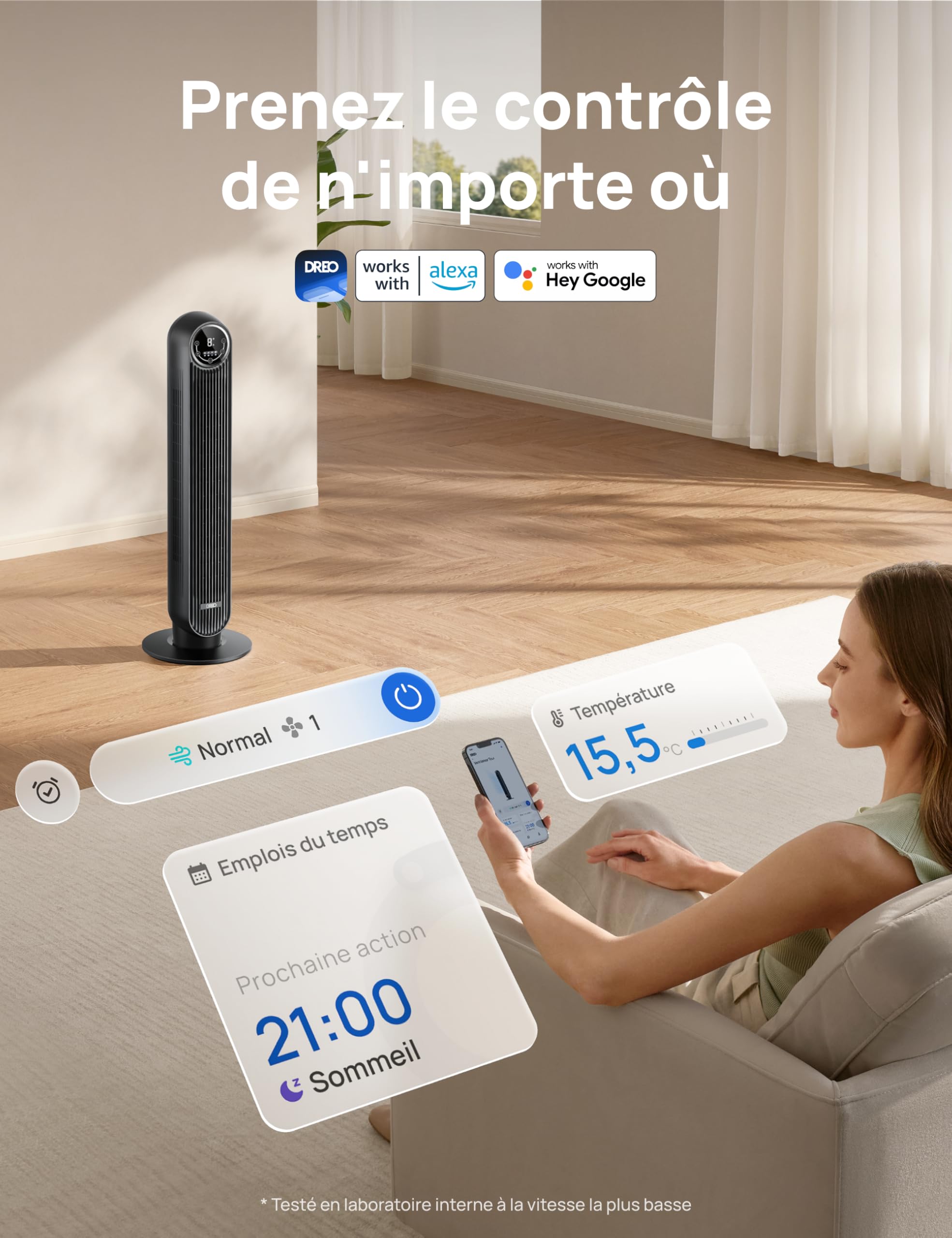 Dreo Ventilateur Tour Intelligent WiFi Silencieux - Golden High-Tech