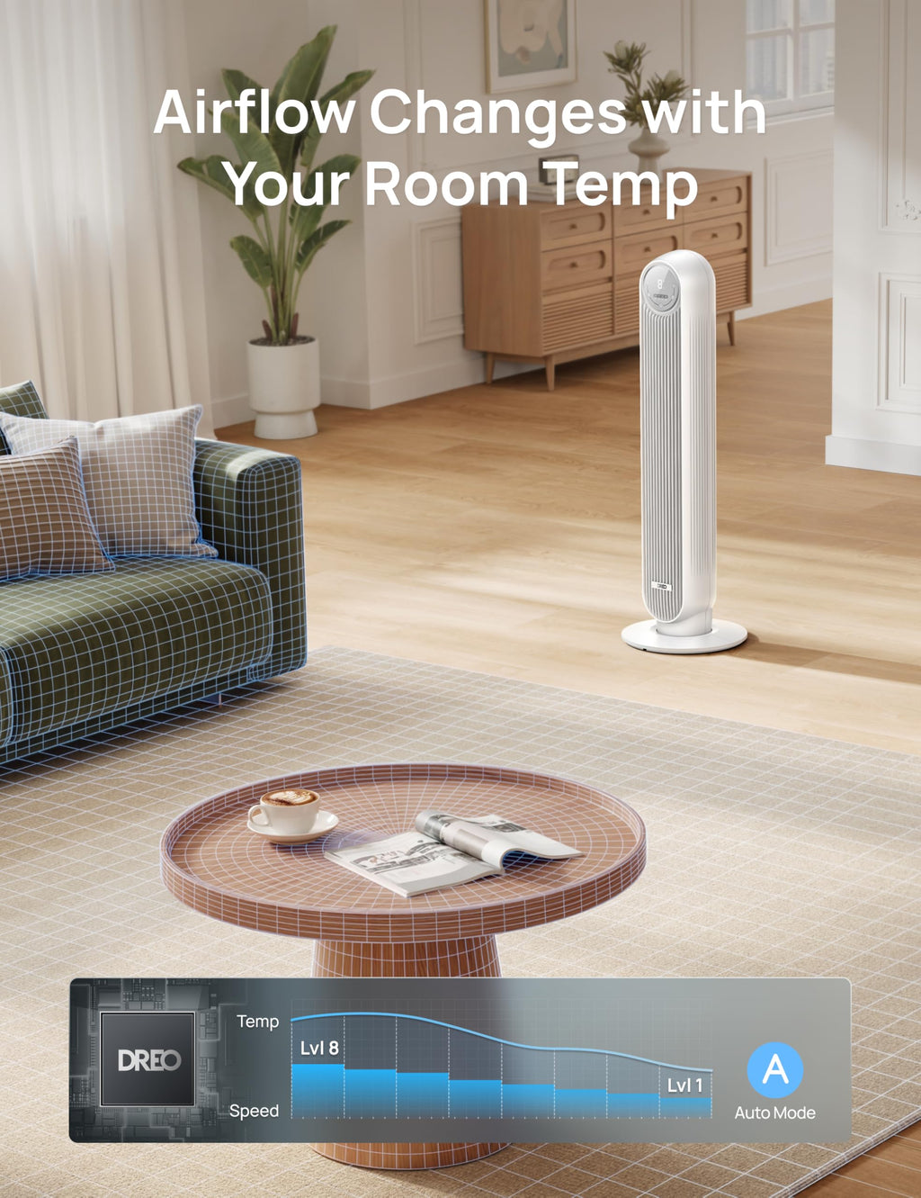 Dreo Ventilateur Tour Intelligent WiFi Silencieux - Golden High-Tech