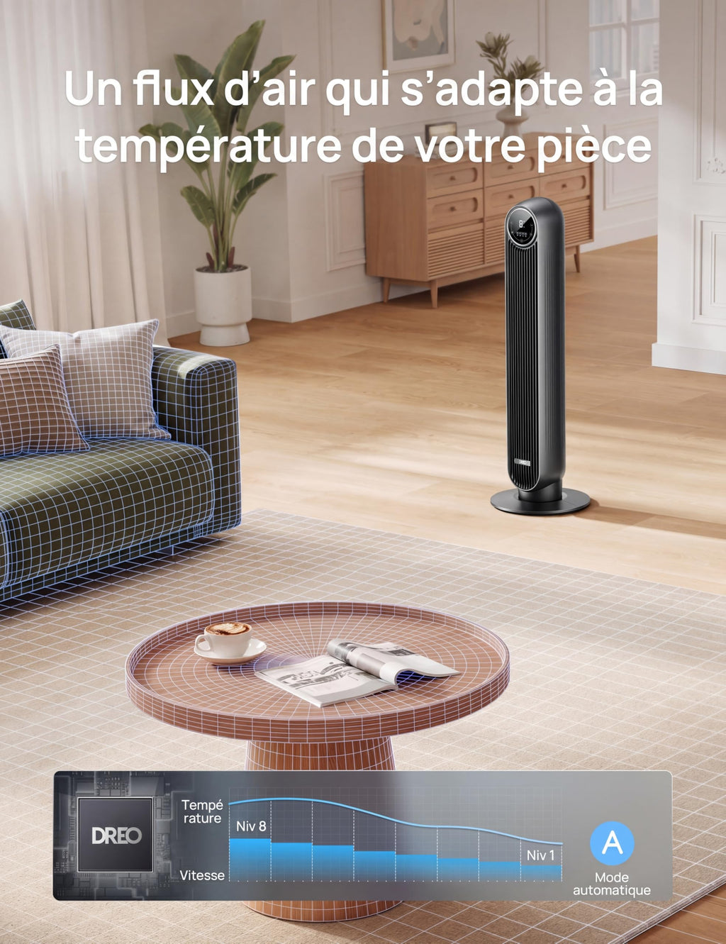 Dreo Ventilateur Tour Intelligent WiFi Silencieux - Golden High-Tech
