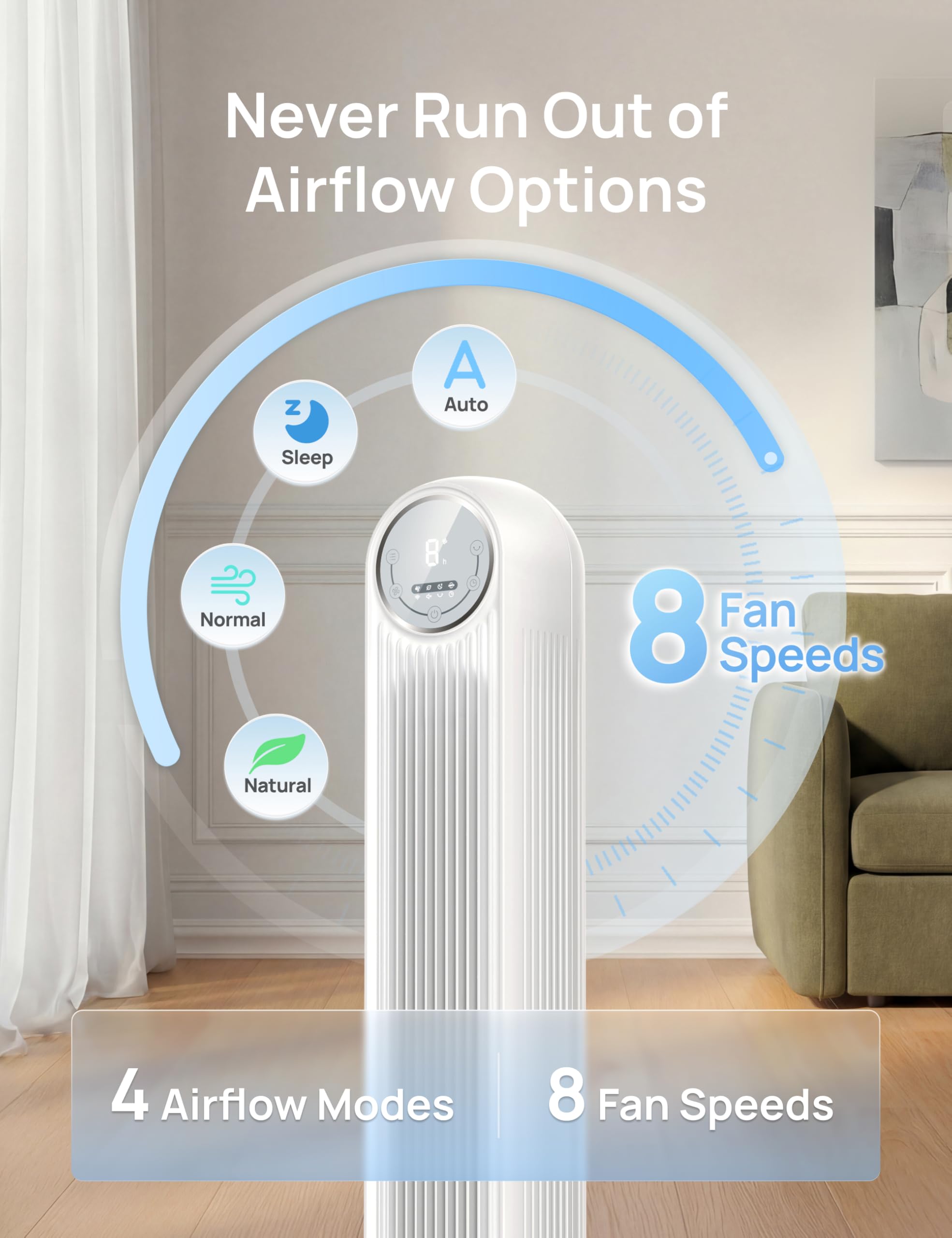 Dreo Ventilateur Tour Intelligent WiFi Silencieux - Golden High-Tech