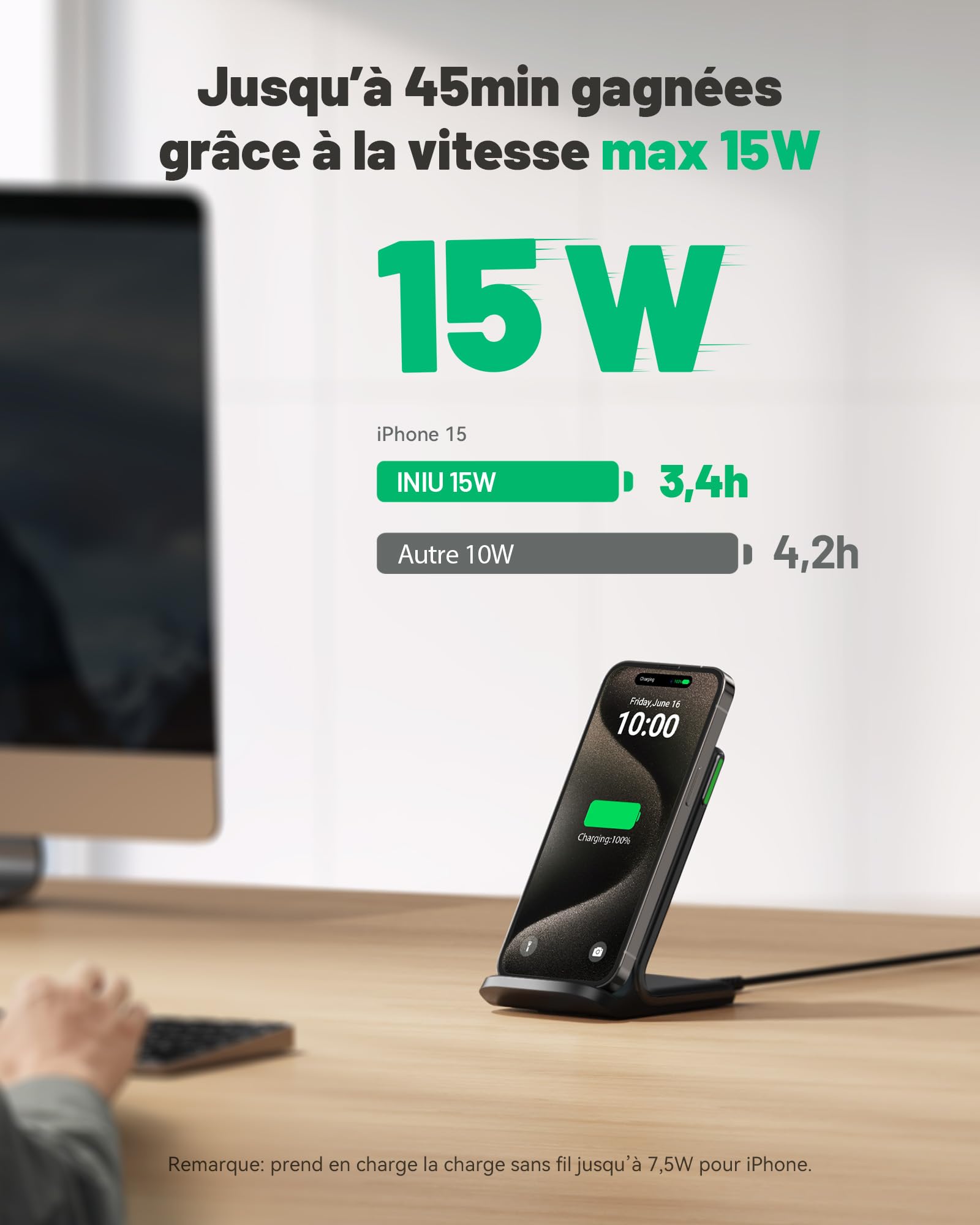 INIU Chargeur Sans Fil Rapide 15W Universel - Golden High-Tech