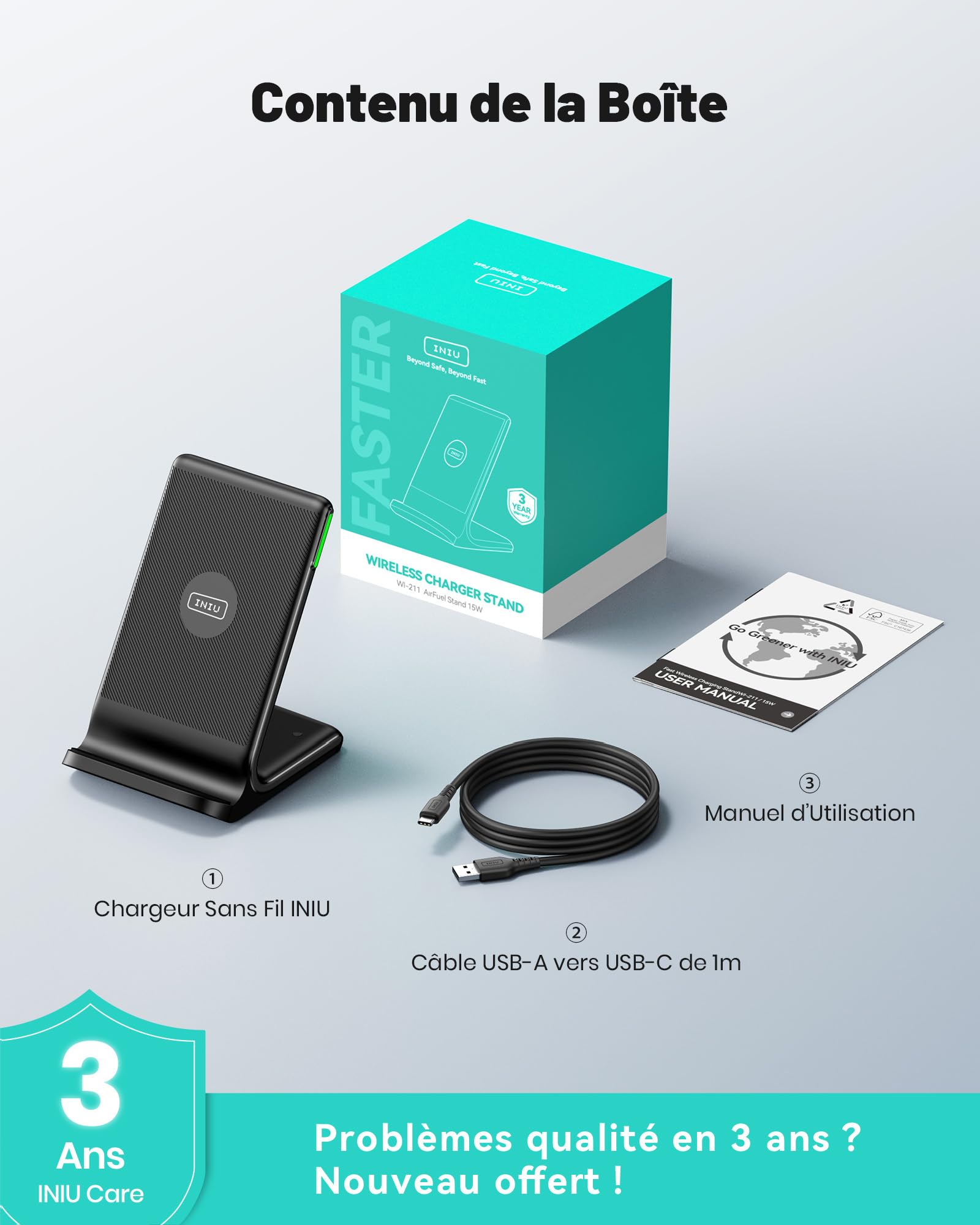 INIU Chargeur Sans Fil Rapide 15W Universel - Golden High-Tech