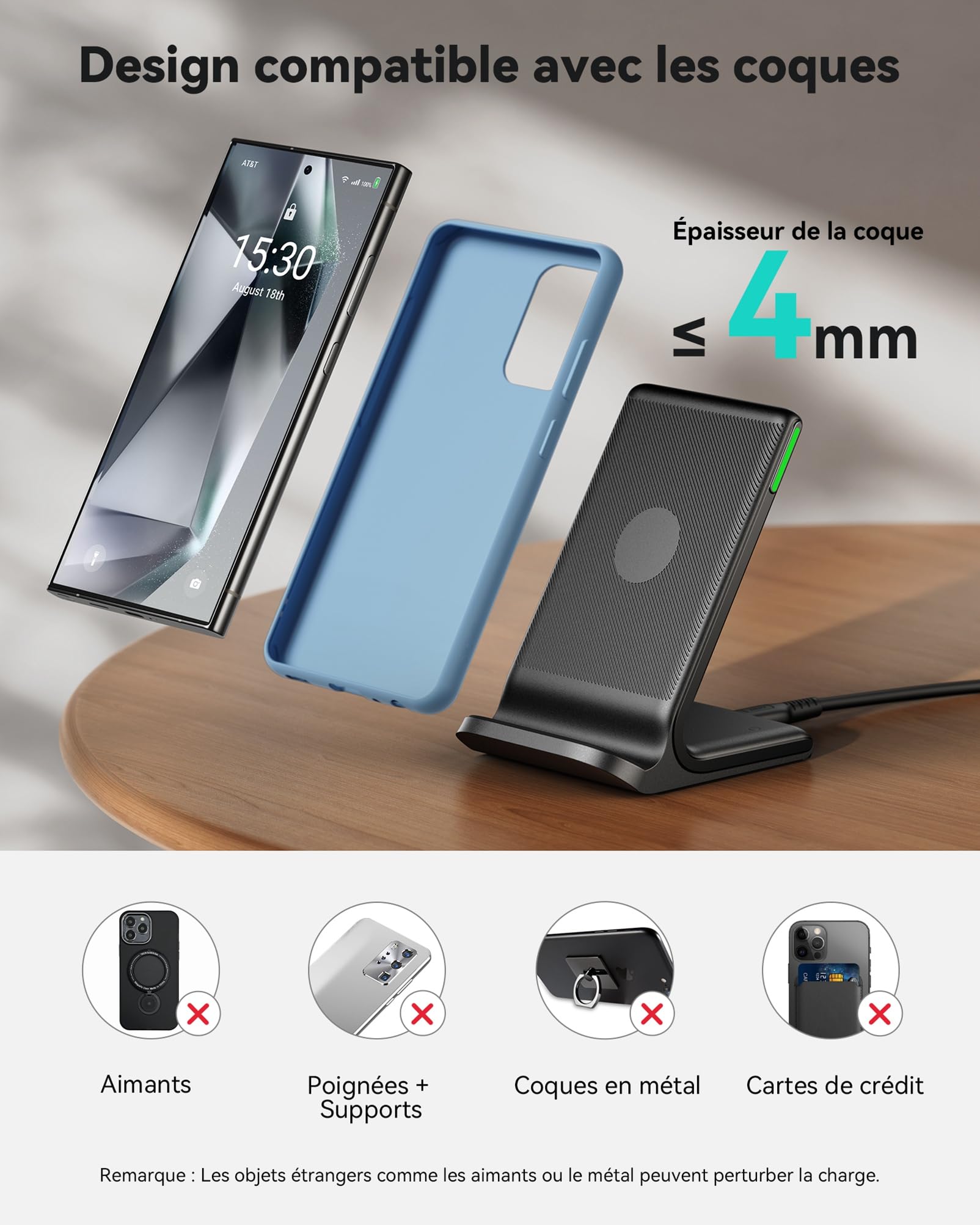 INIU Chargeur Sans Fil Rapide 15W Universel - Golden High-Tech